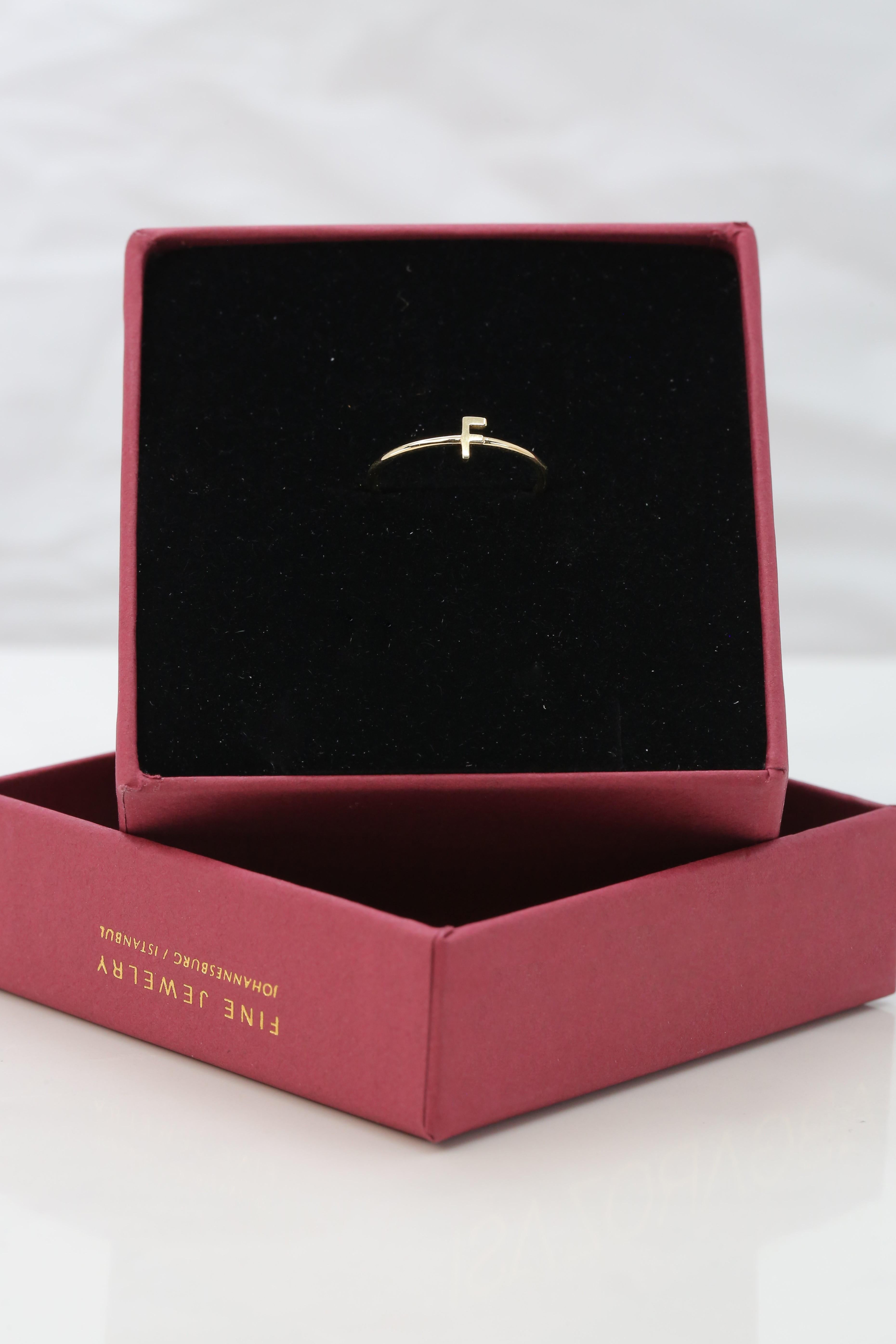 For Sale:  14K Gold Initial F Letter Ring, Personalized Initial Letter Ring 4