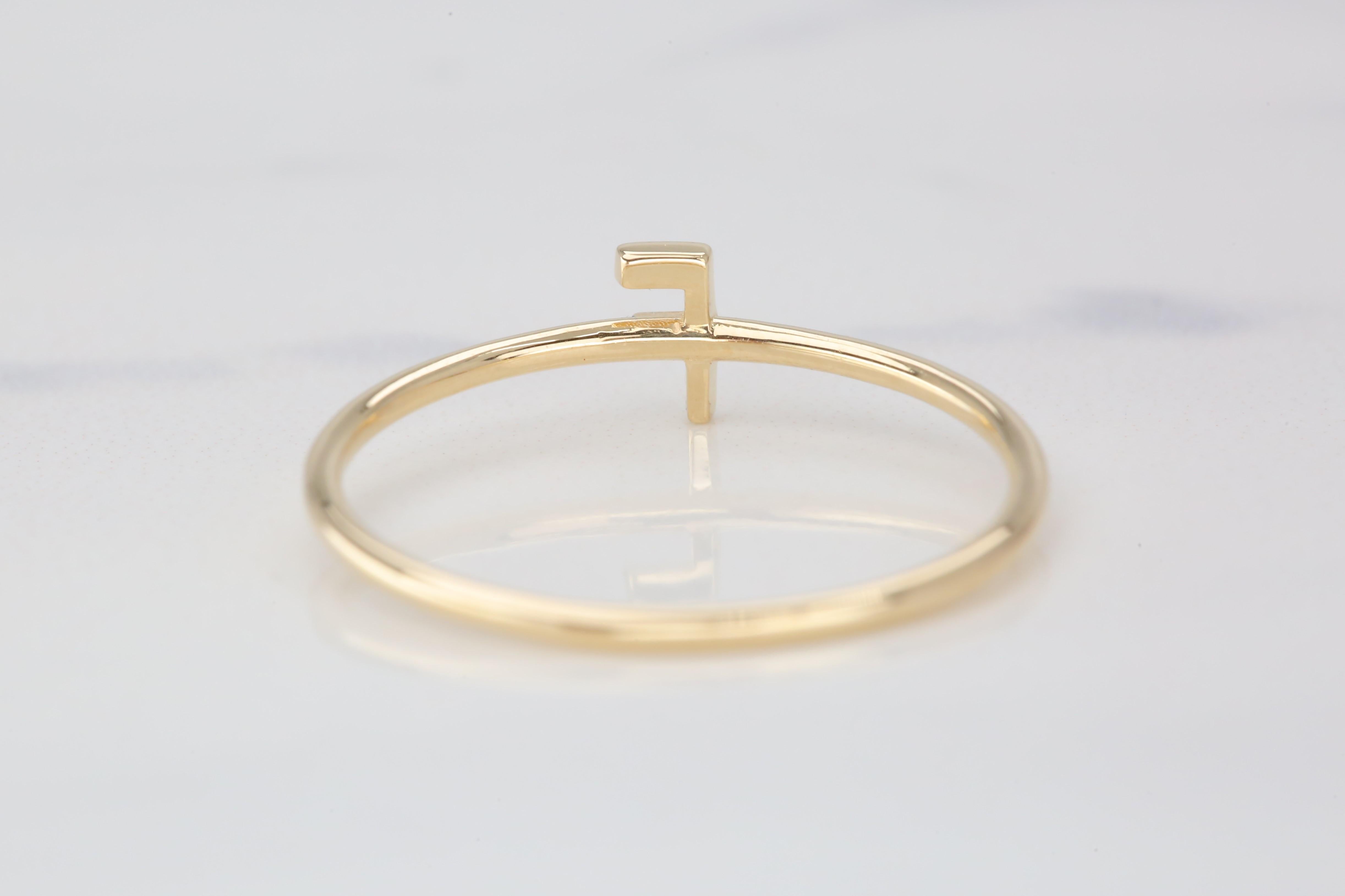 For Sale:  14K Gold Initial F Letter Ring, Personalized Initial Letter Ring 5