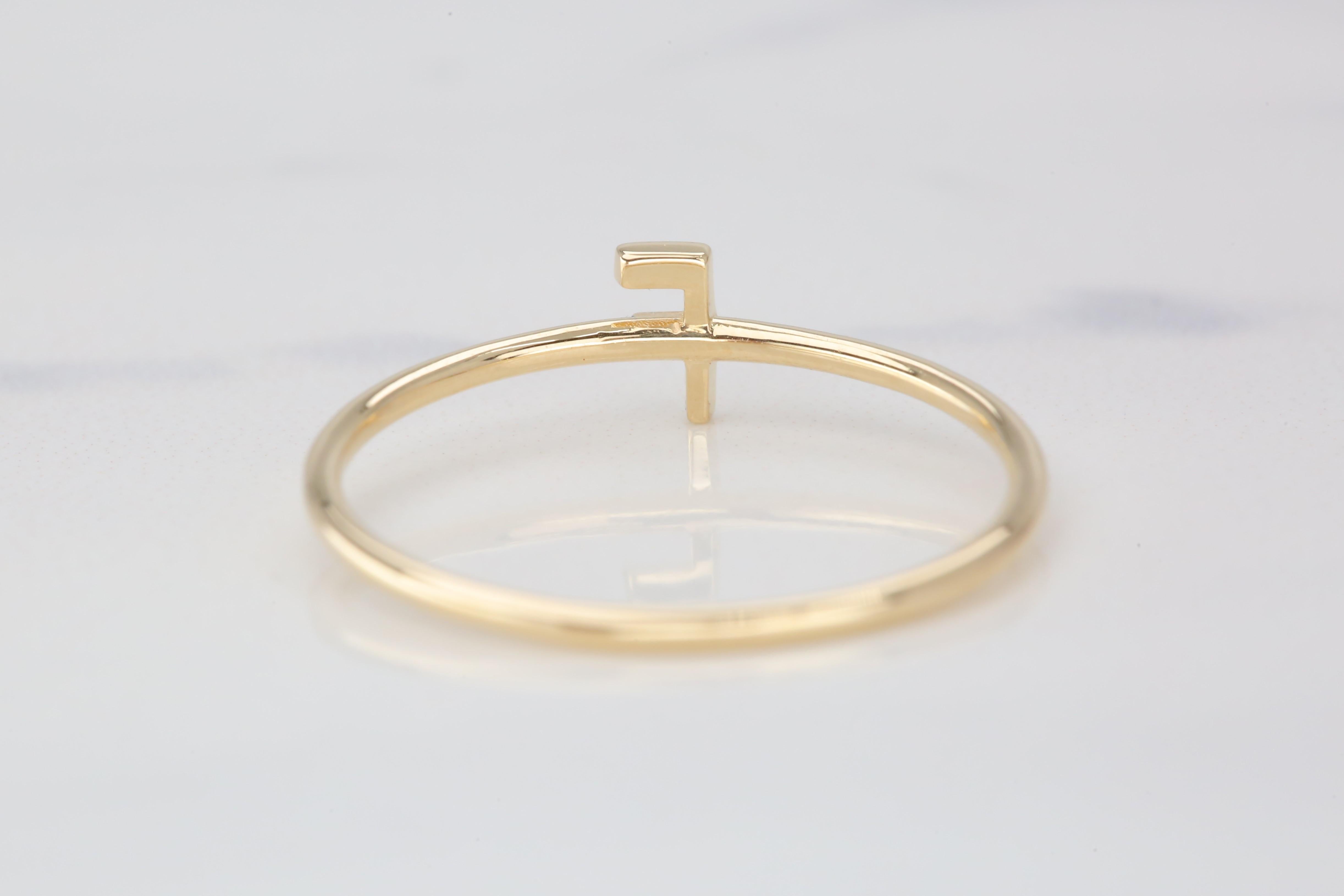 14K Gold Initial F Letter Ring, Personalized Initial Letter Ring 5