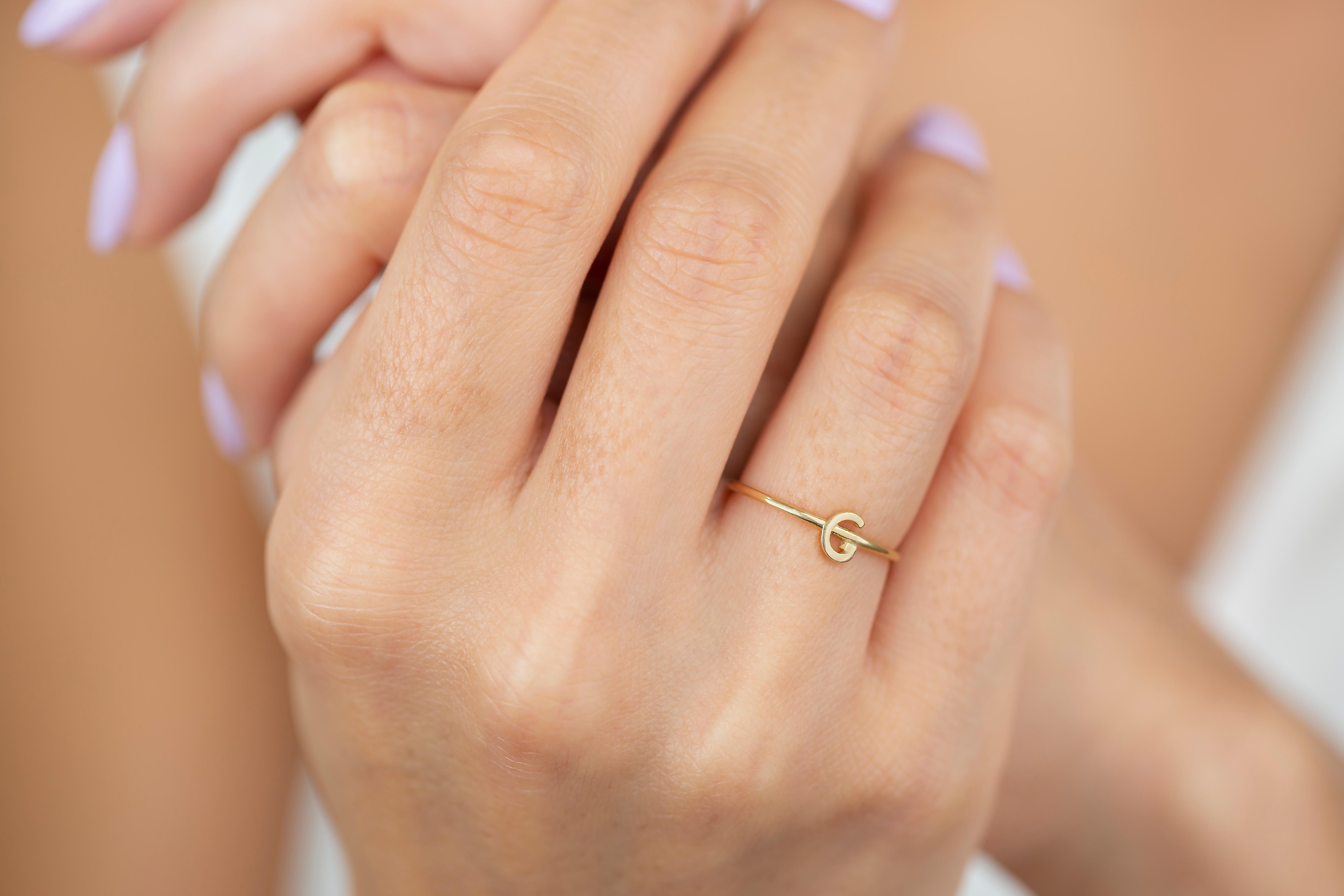 For Sale:  14K Gold Initial G Letter Ring, Personalized Initial Letter Ring 2