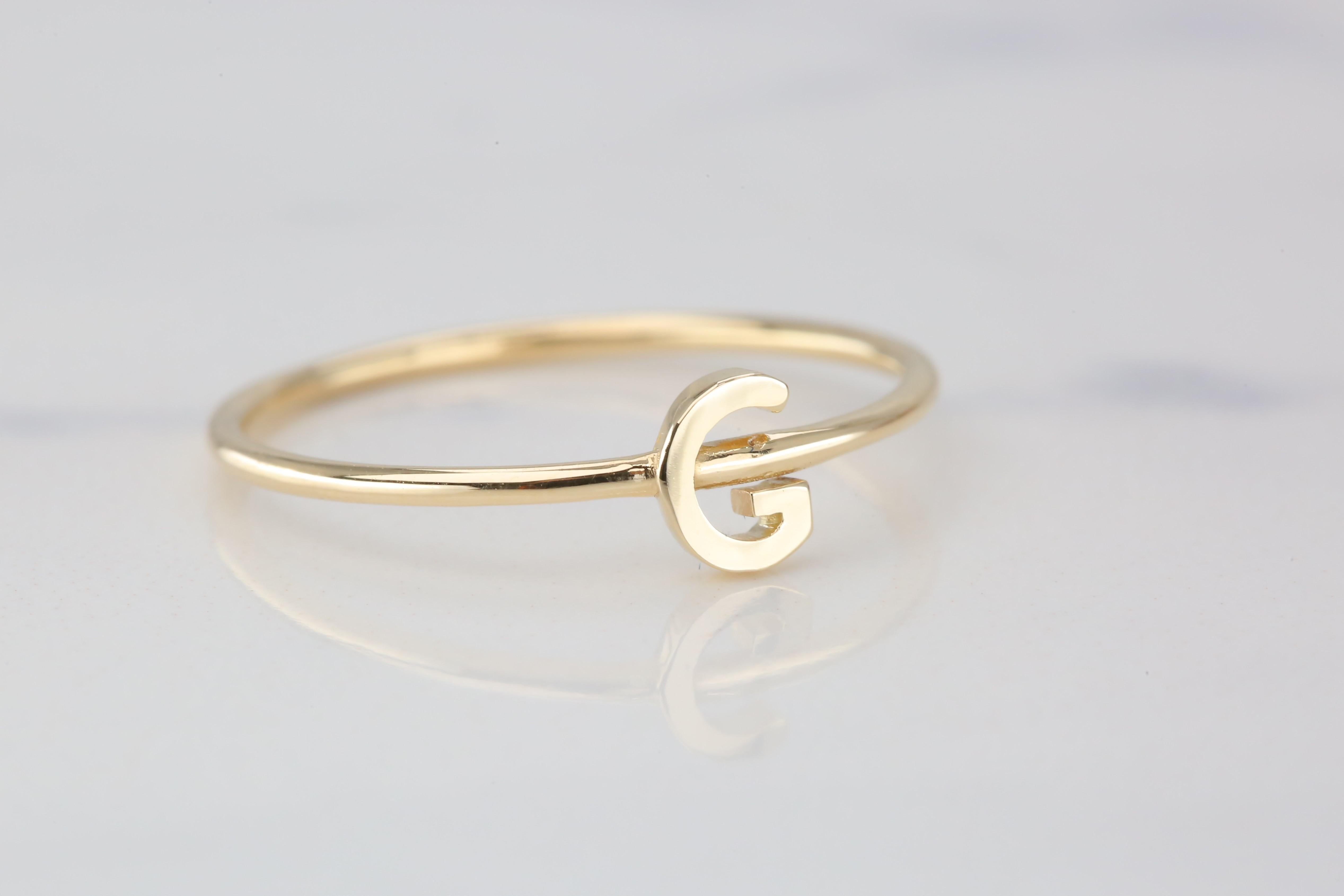 For Sale:  14K Gold Initial G Letter Ring, Personalized Initial Letter Ring 4