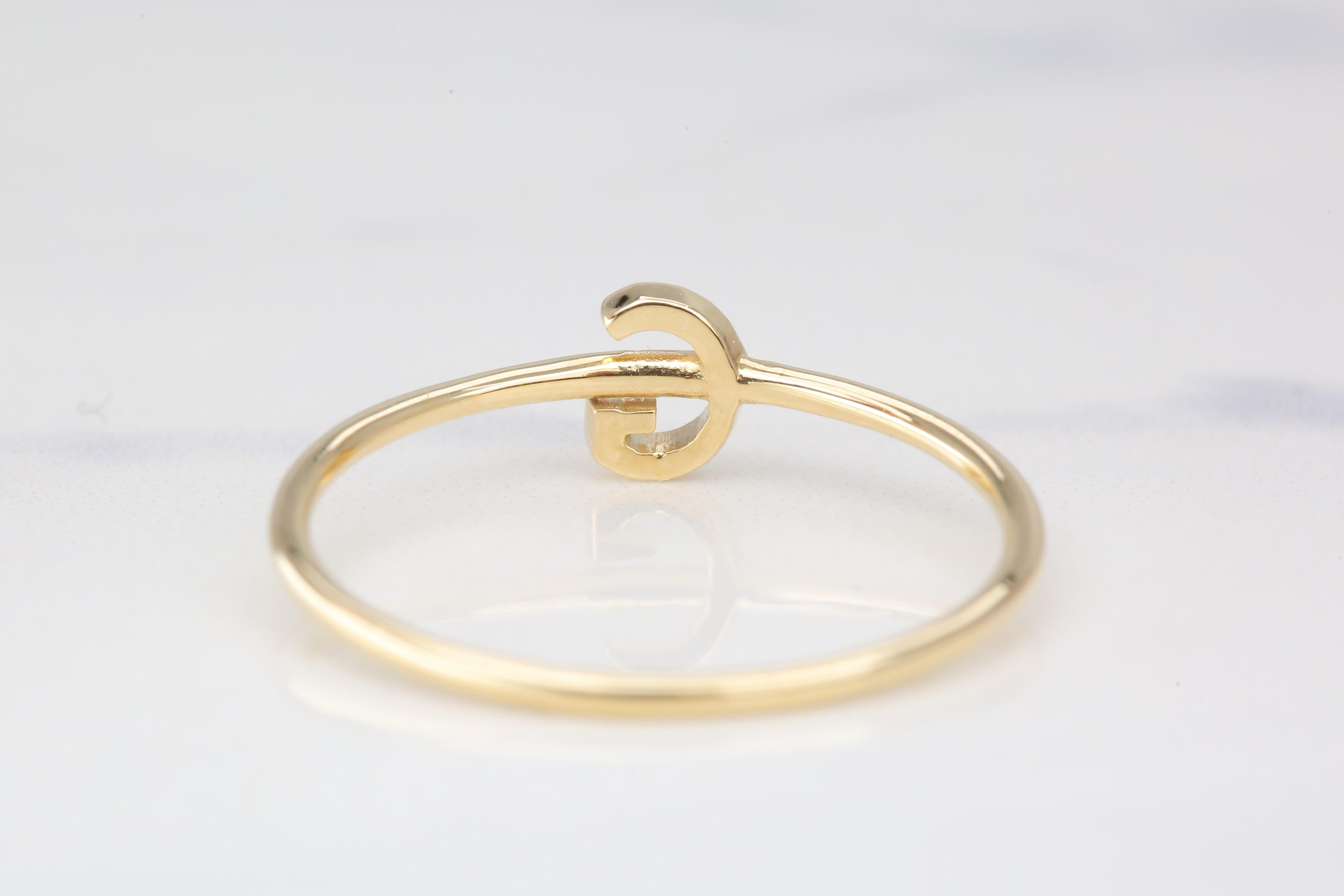 For Sale:  14K Gold Initial G Letter Ring, Personalized Initial Letter Ring 6