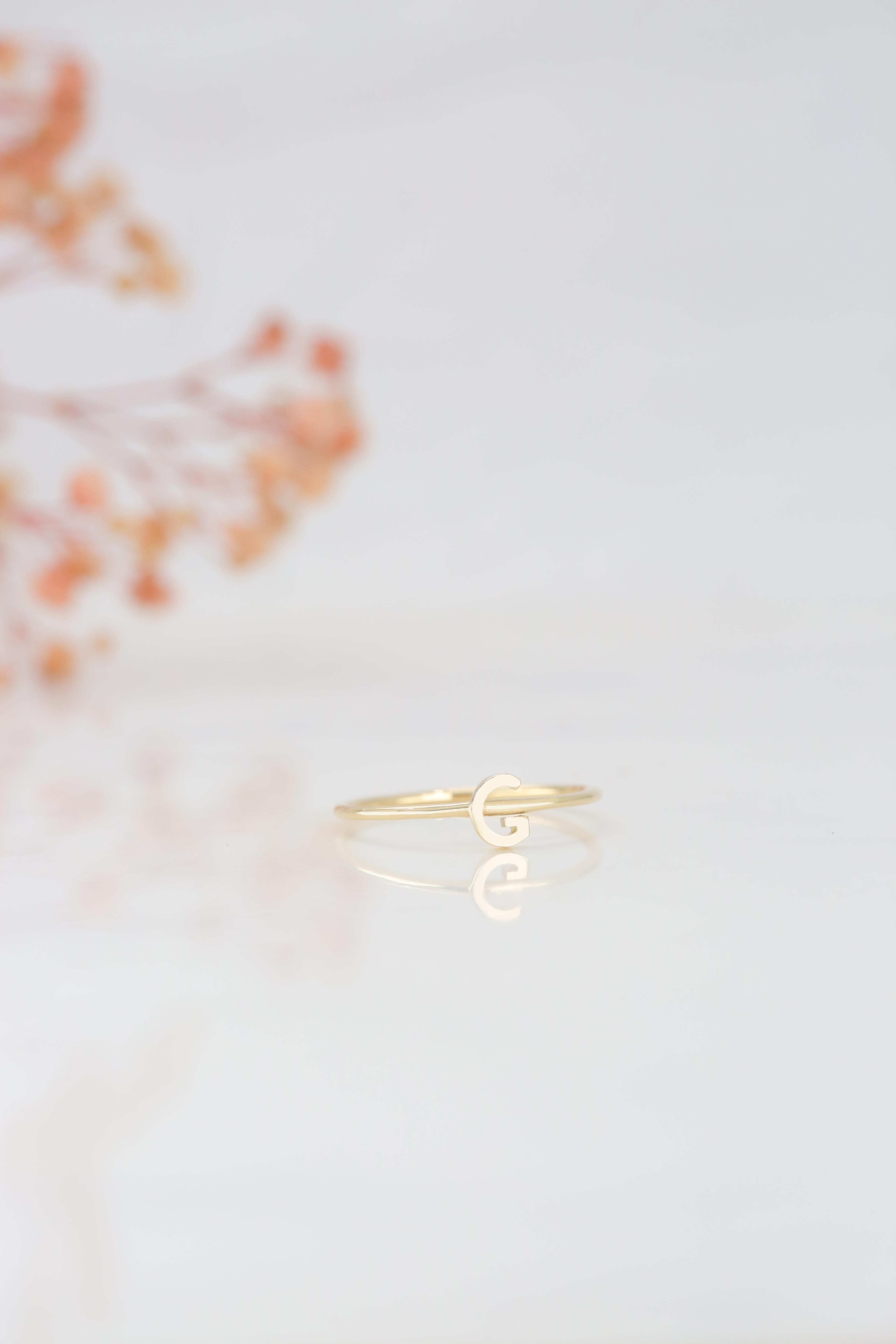 For Sale:  14K Gold Initial G Letter Ring, Personalized Initial Letter Ring 7