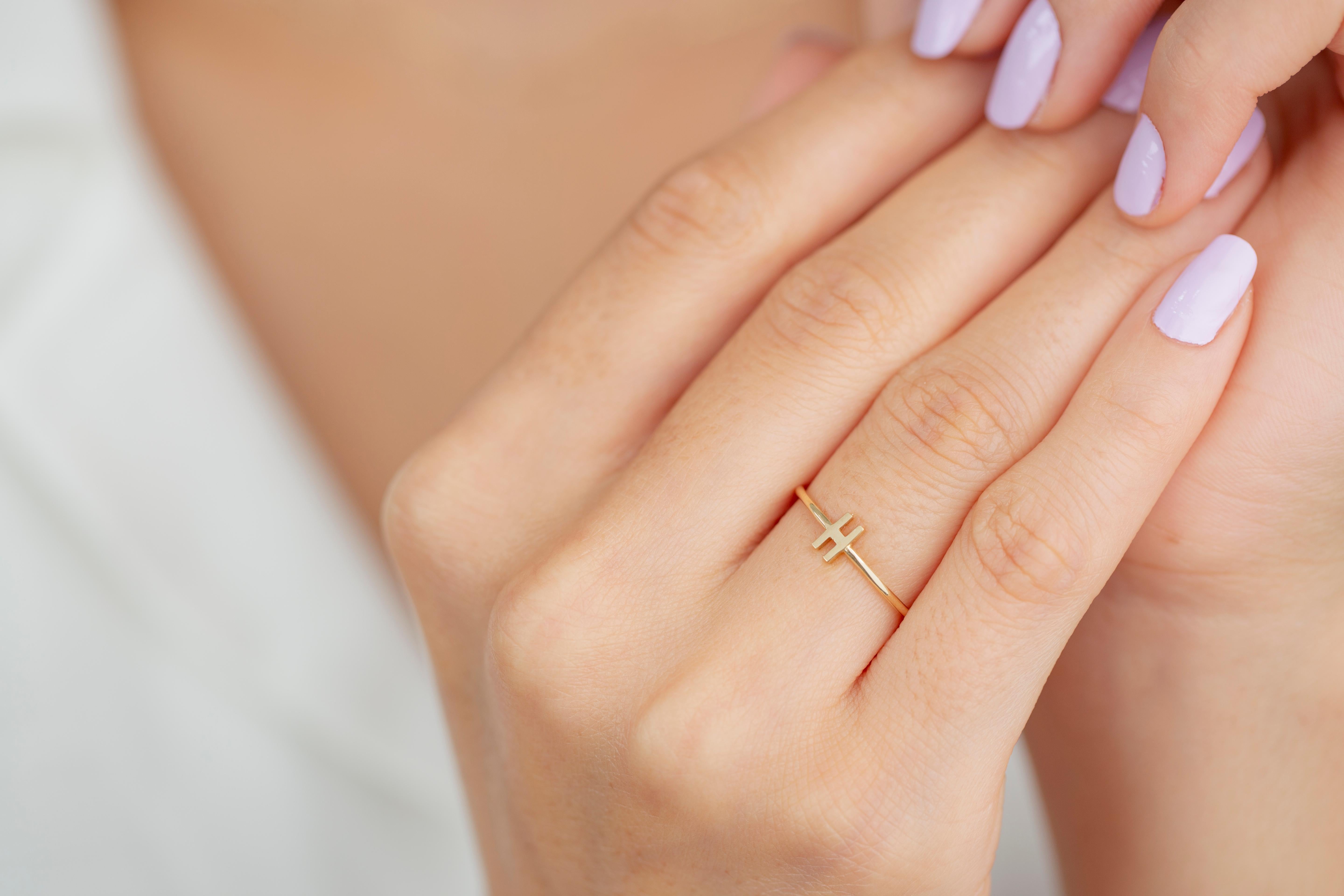 For Sale:  14K Gold Initial H Letter Ring, Personalized Initial Letter Ring 2