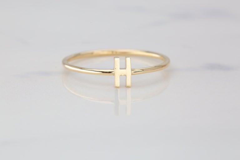 Customizable 14K Gold Initial H Letter Ring, Personalized Initial ...