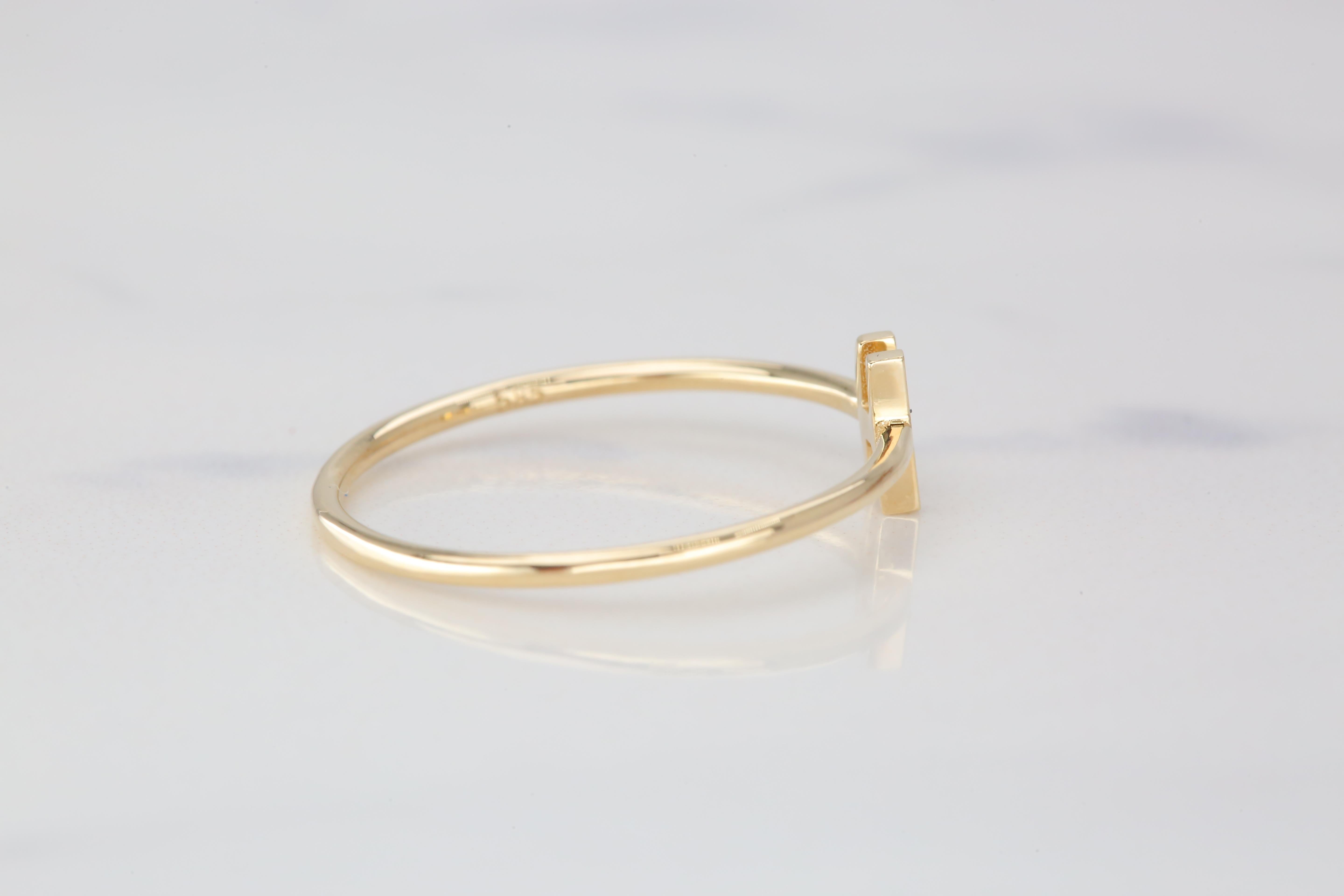 For Sale:  14K Gold Initial H Letter Ring, Personalized Initial Letter Ring 4