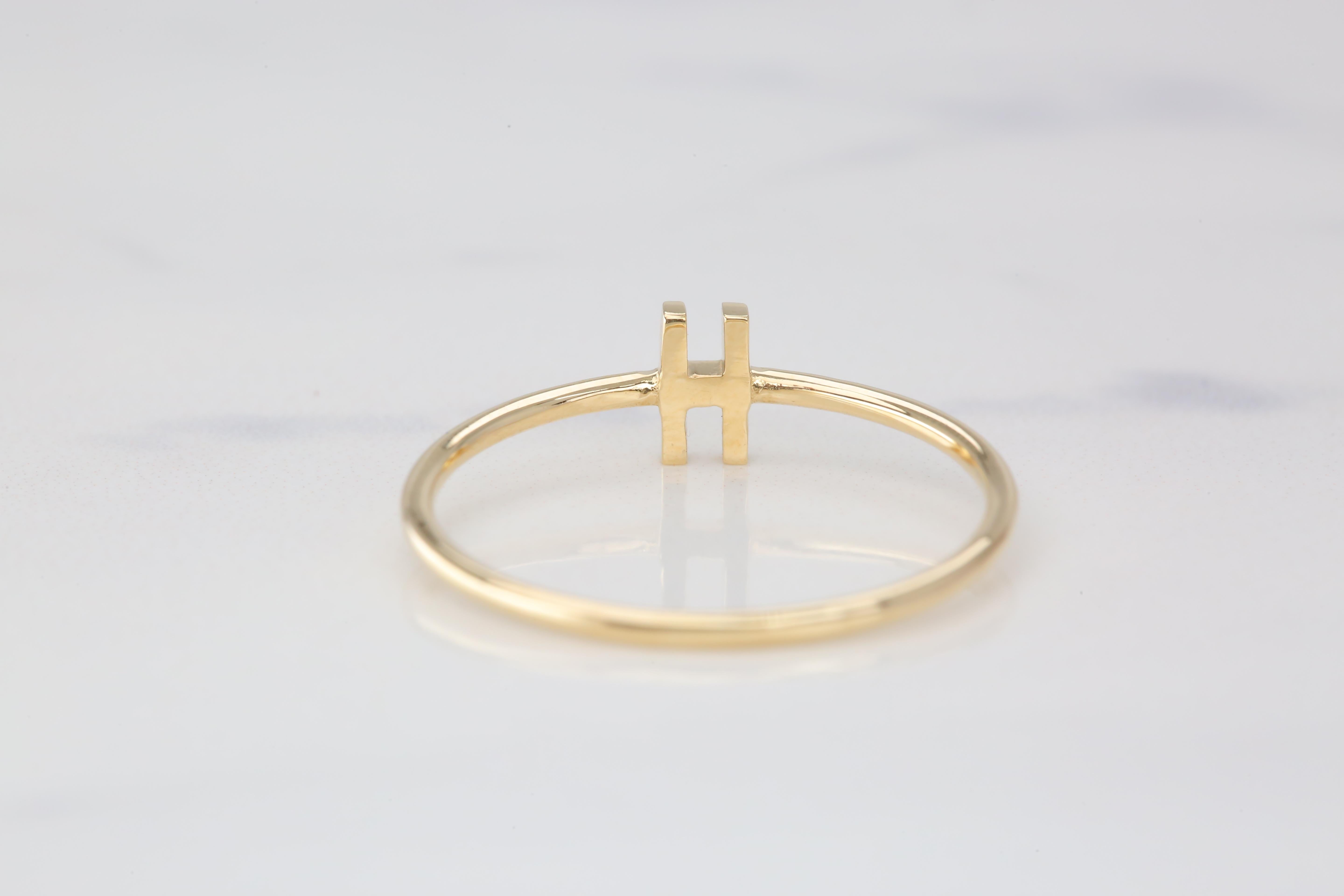 For Sale:  14K Gold Initial H Letter Ring, Personalized Initial Letter Ring 5