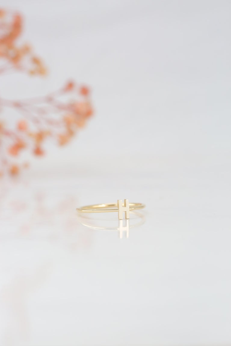 Customizable 14K Gold Initial H Letter Ring, Personalized Initial ...