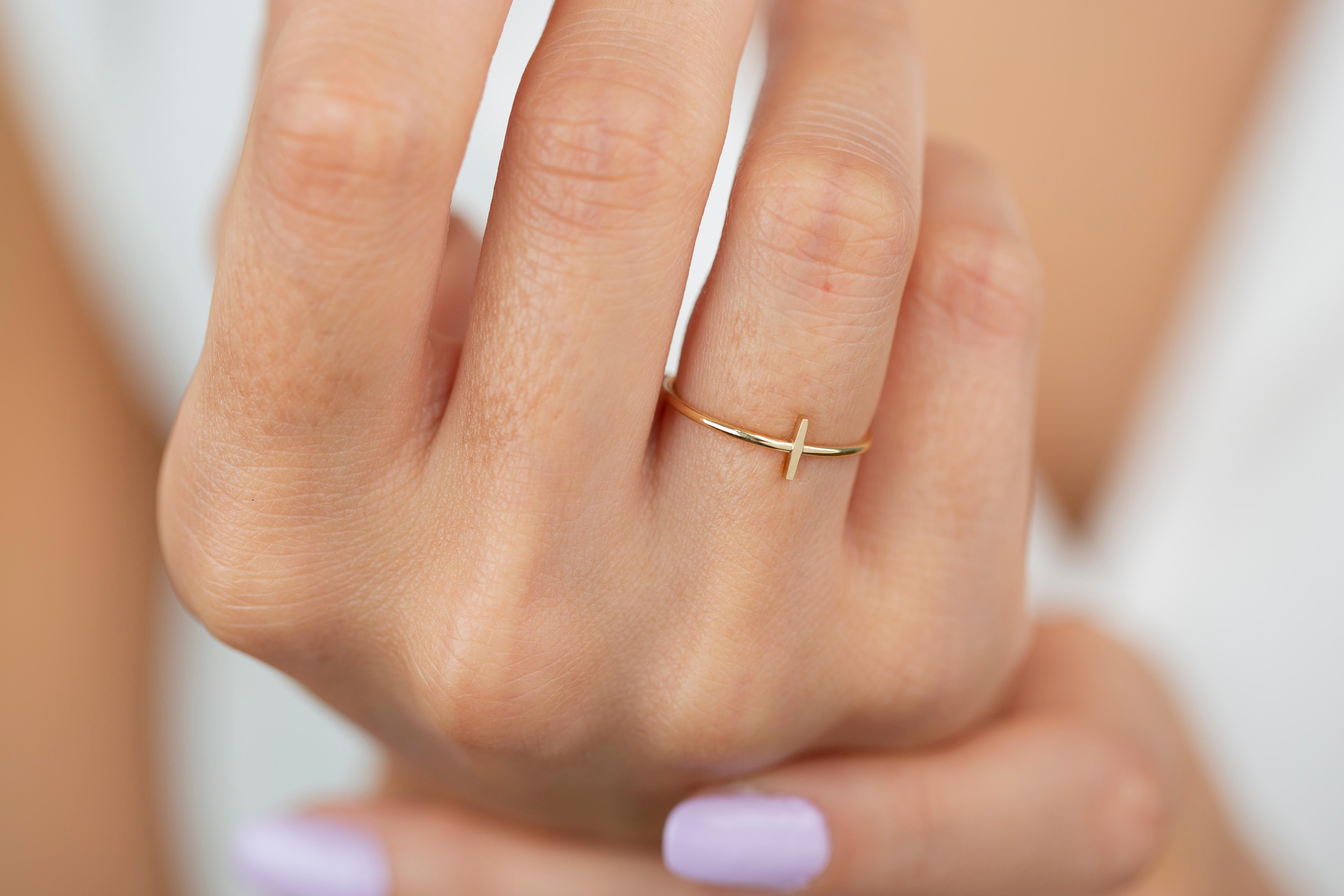 For Sale:  14K Gold Initial İ Letter Ring, Personalized Initial Letter Ring 2