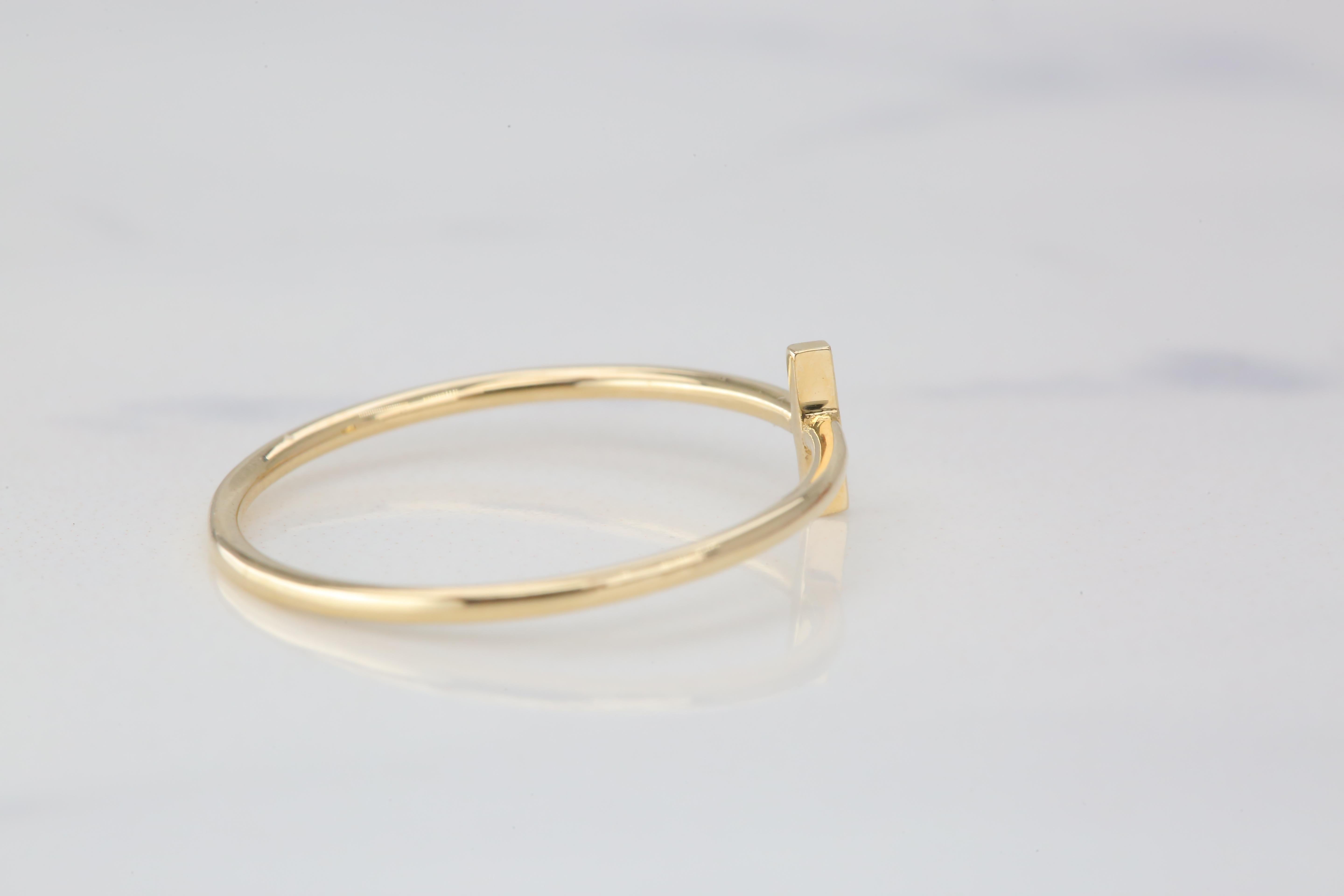 For Sale:  14K Gold Initial I Letter Ring, Personalized Initial Letter Ring 6