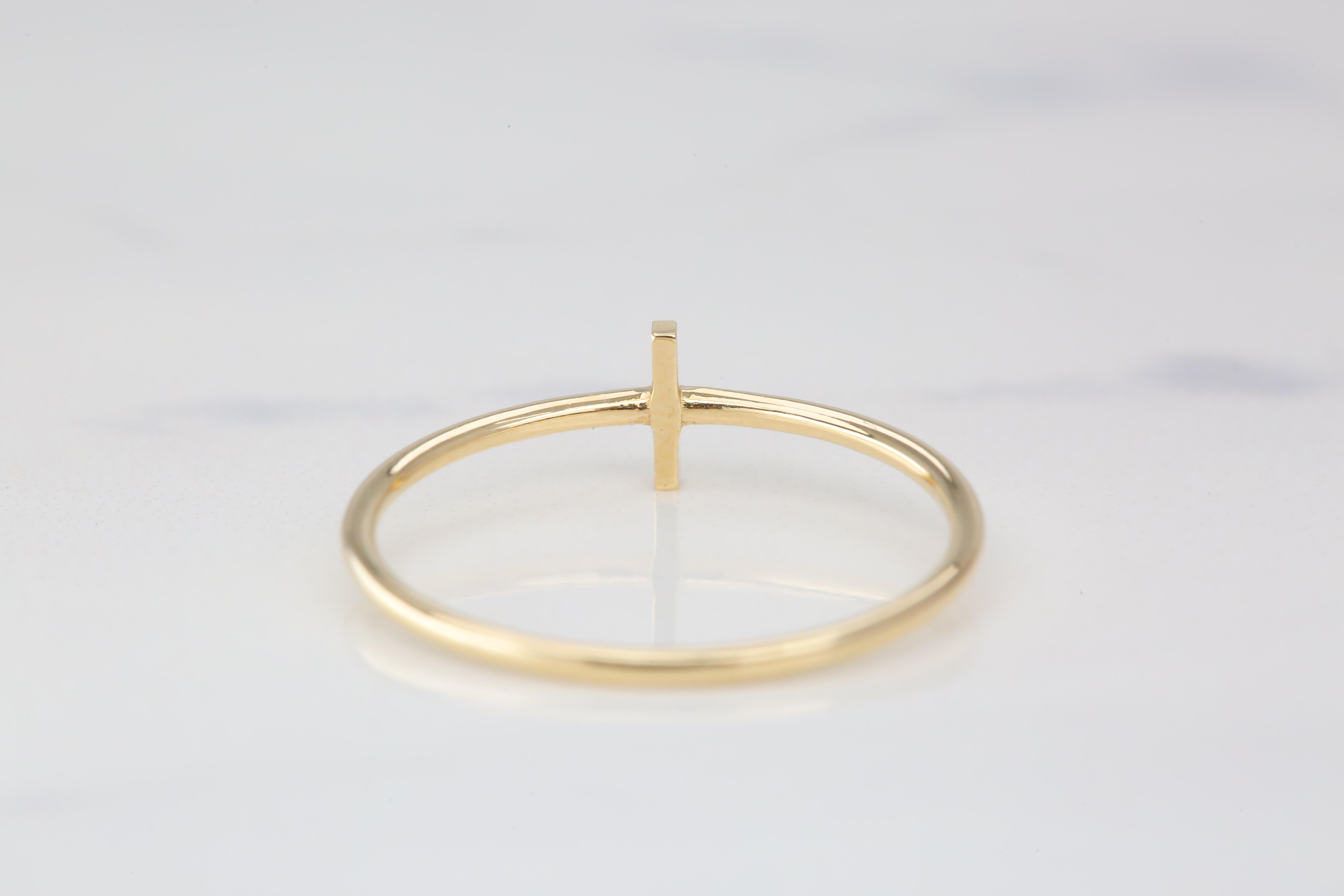 For Sale:  14K Gold Initial I Letter Ring, Personalized Initial Letter Ring 7