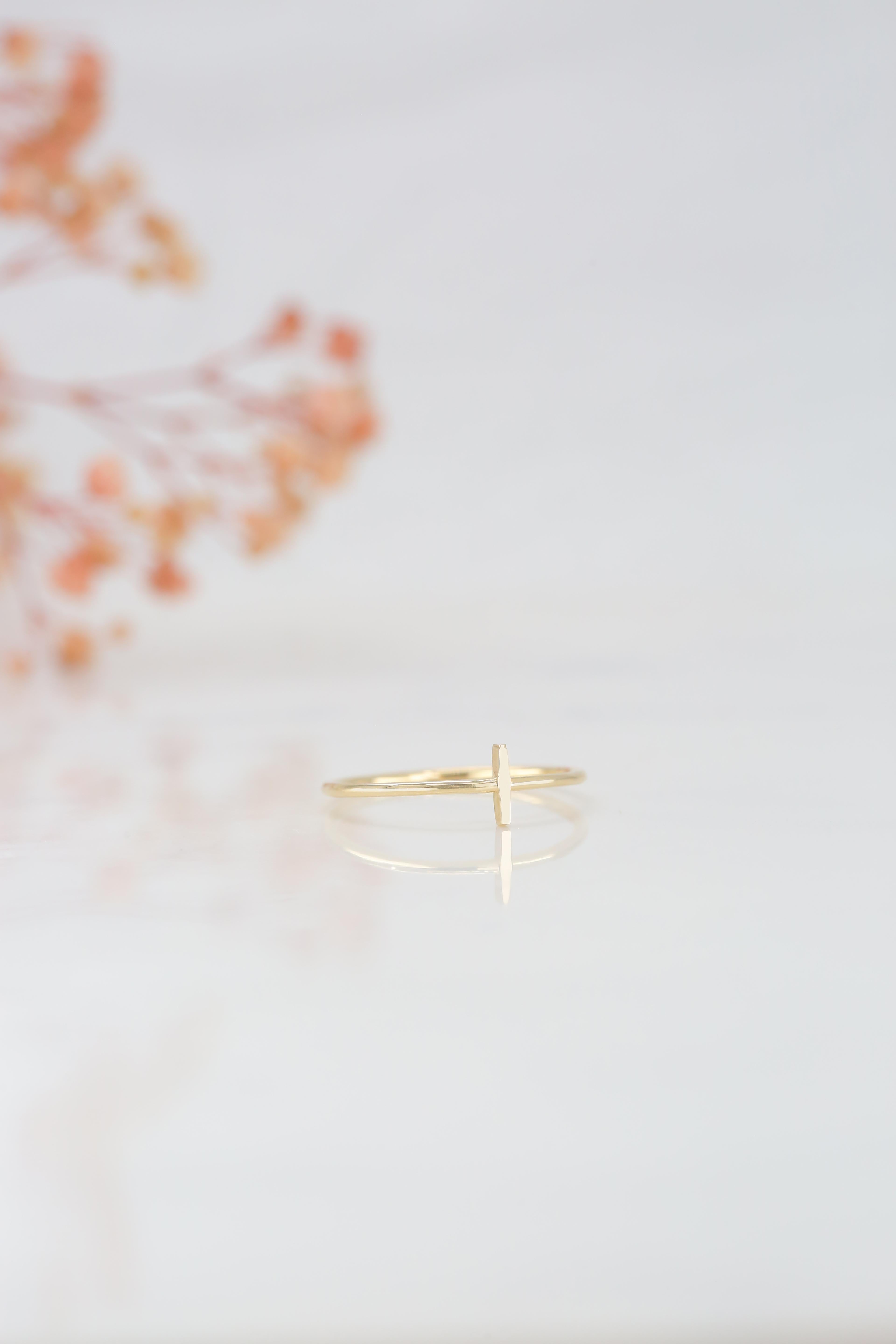 For Sale:  14K Gold Initial İ Letter Ring, Personalized Initial Letter Ring 7