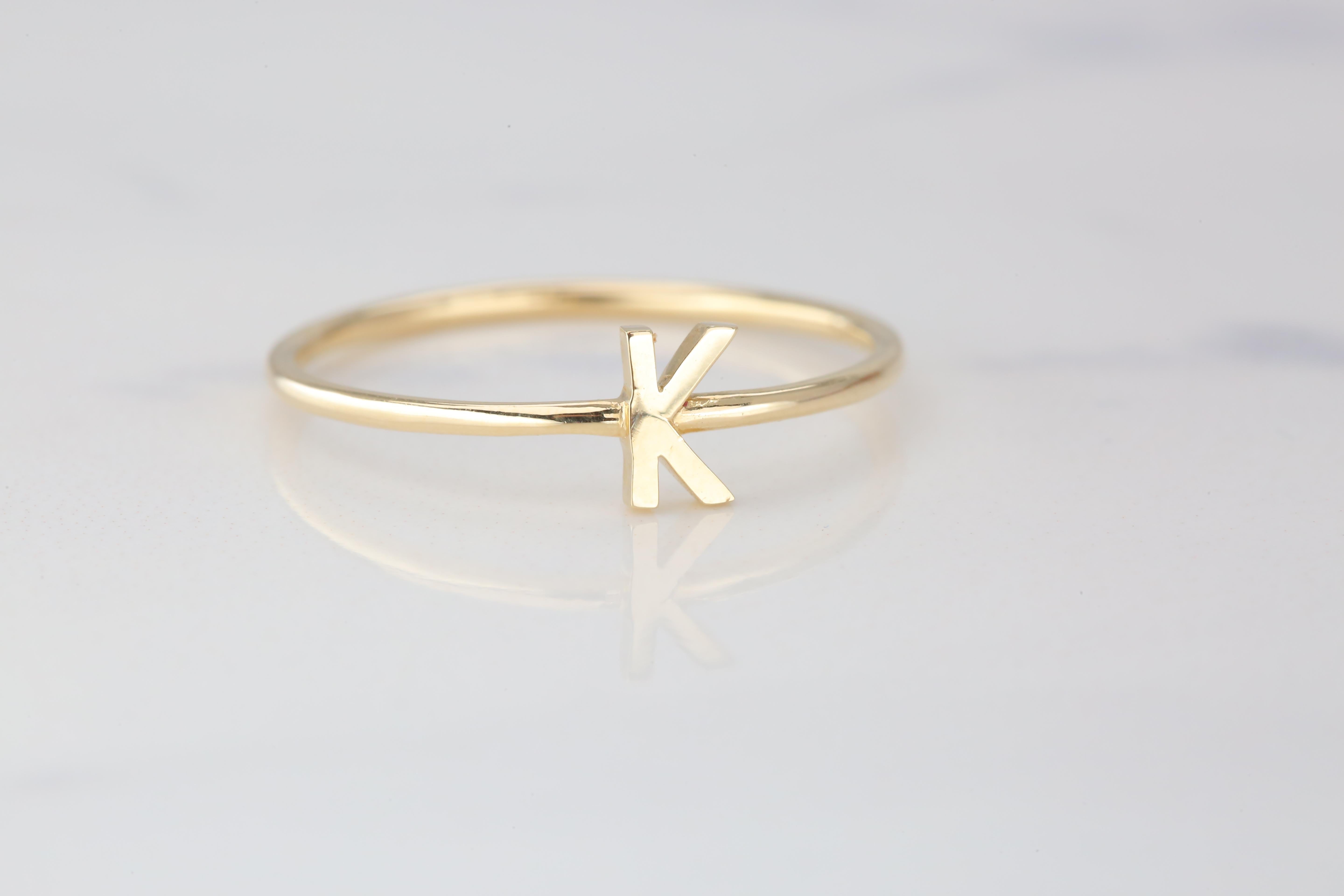 For Sale:  14K Gold Initial K Letter Ring, Personalized Initial Letter Ring 3