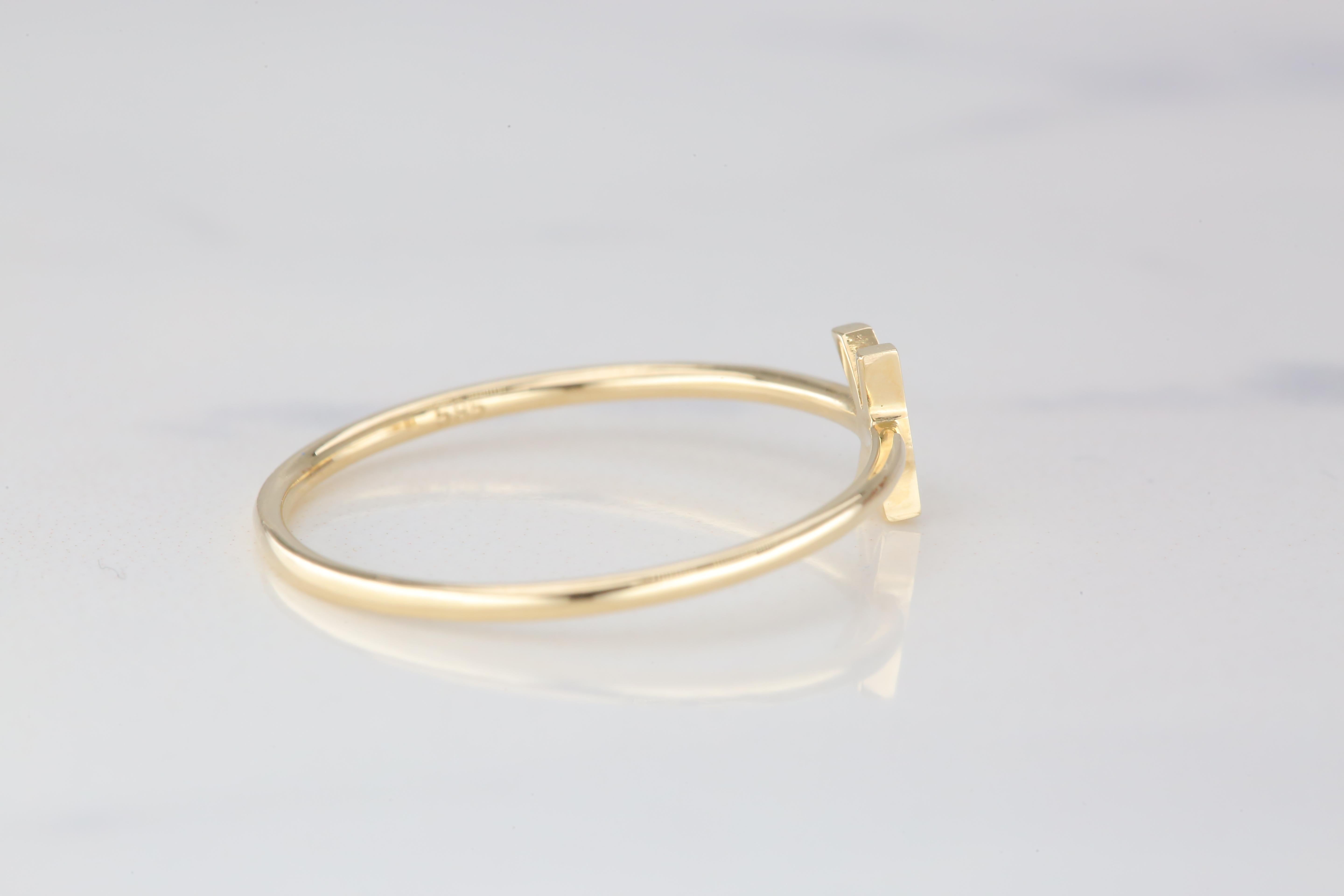For Sale:  14K Gold Initial K Letter Ring, Personalized Initial Letter Ring 5