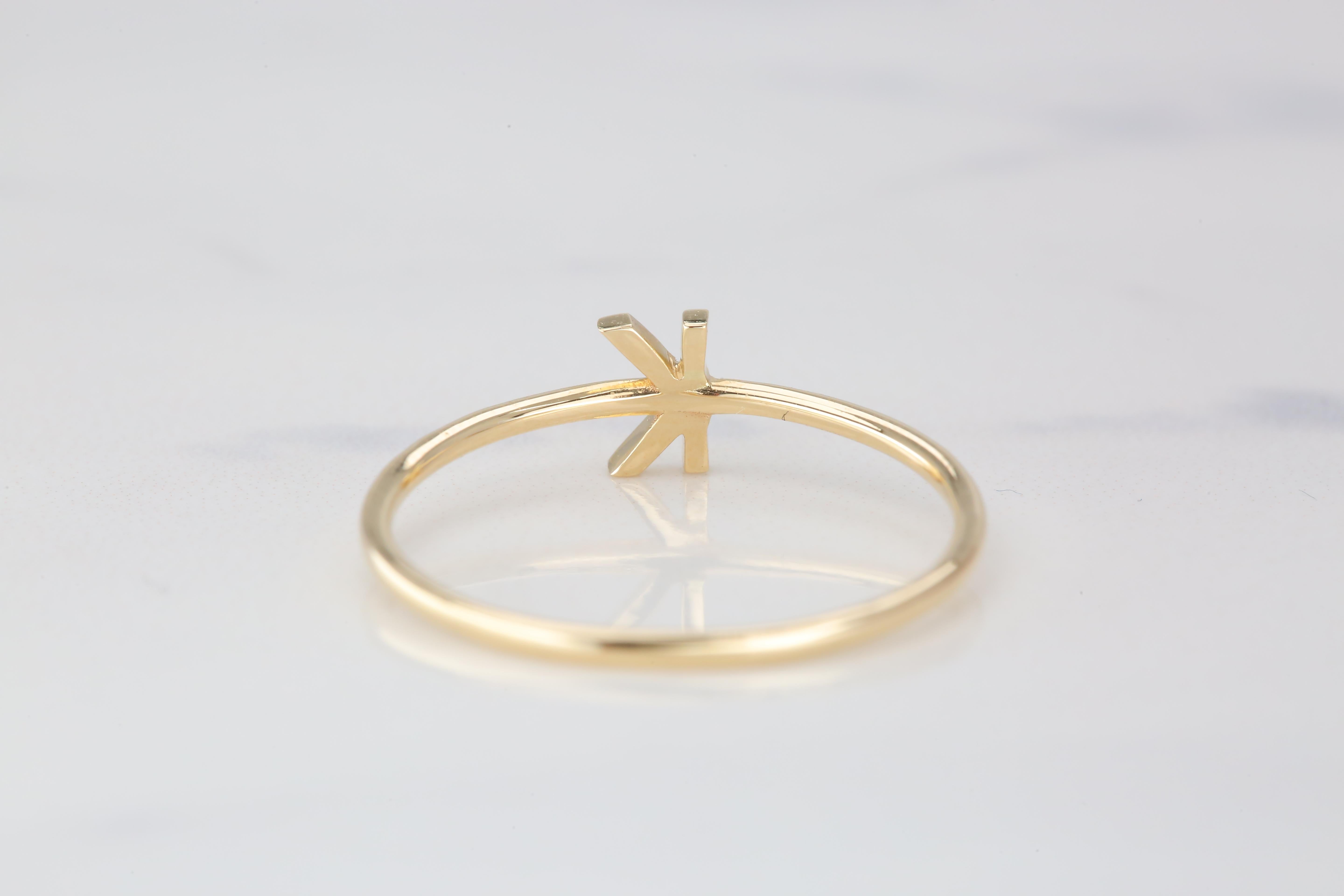 For Sale:  14K Gold Initial K Letter Ring, Personalized Initial Letter Ring 6
