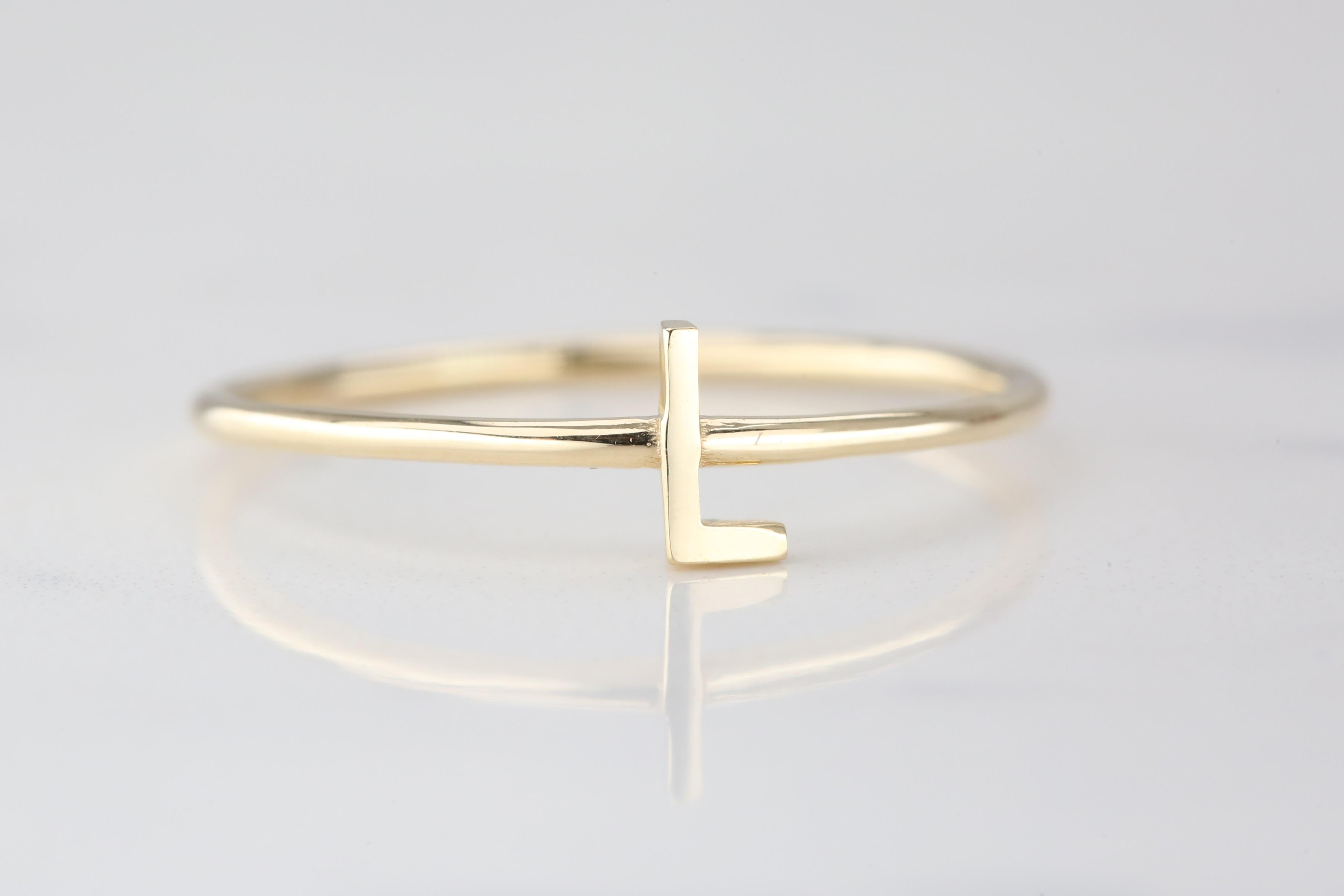 For Sale:  14K Gold Initial L Letter Ring, Personalized Initial Letter Ring 3