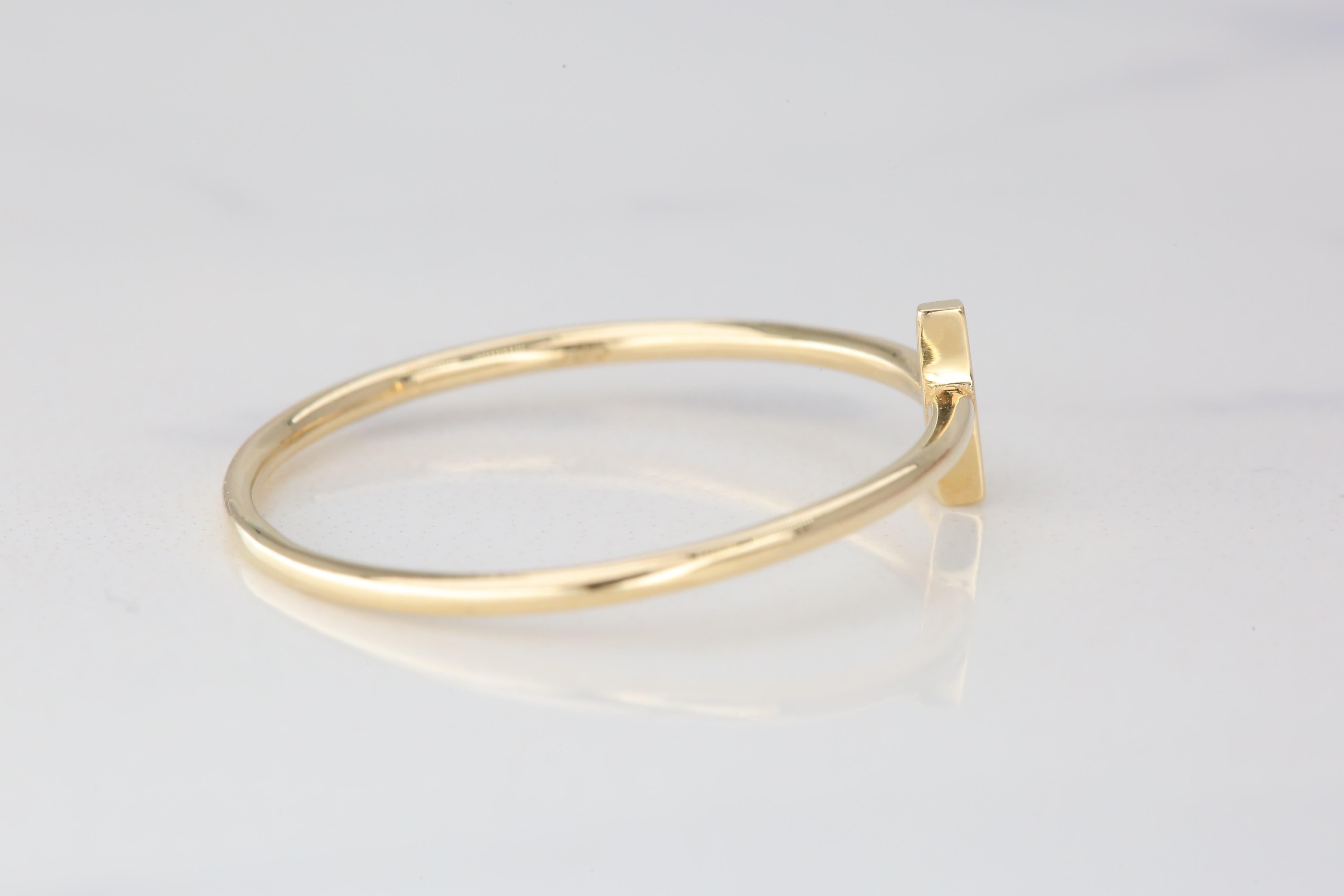 For Sale:  14K Gold Initial L Letter Ring, Personalized Initial Letter Ring 4