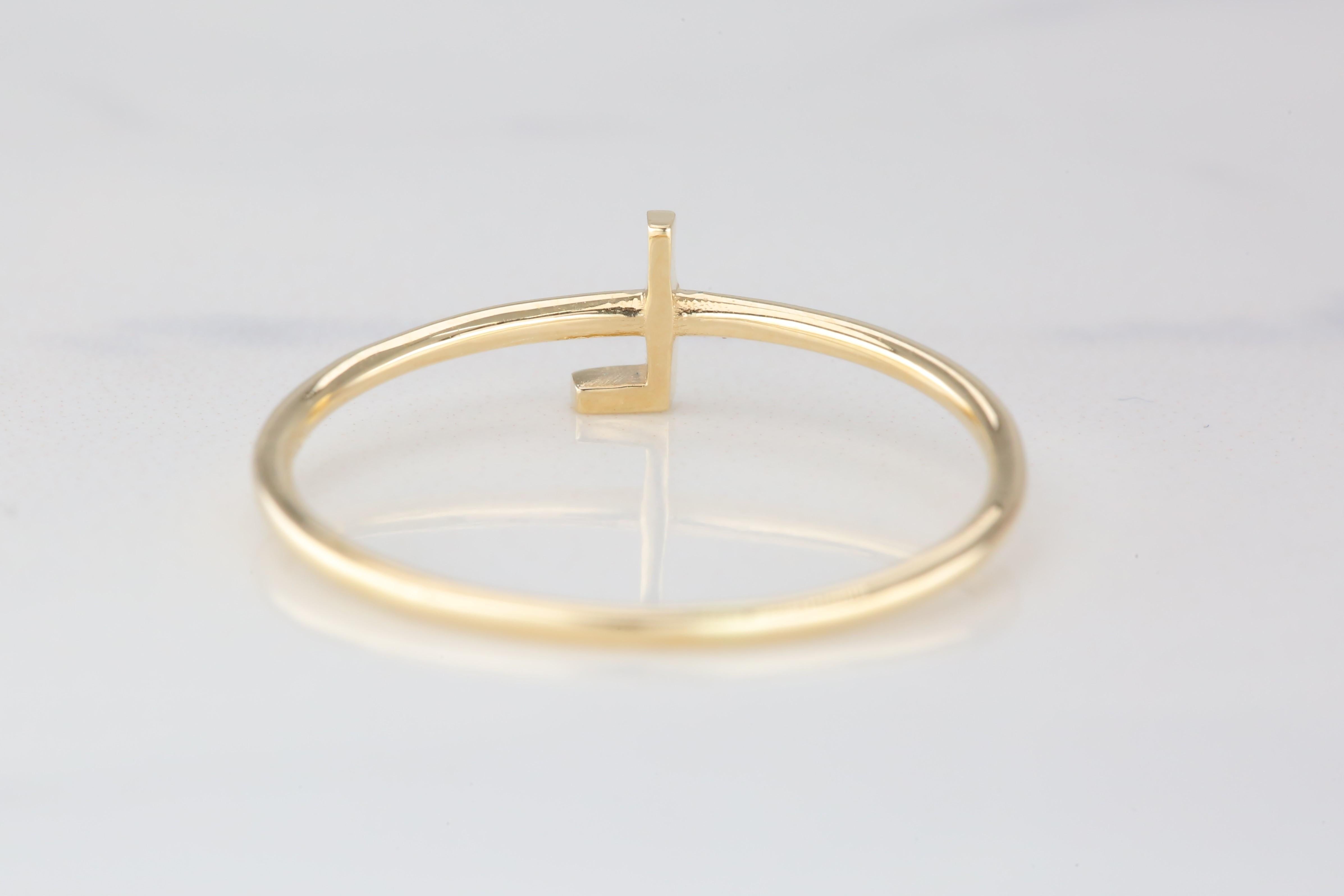 For Sale:  14K Gold Initial L Letter Ring, Personalized Initial Letter Ring 5