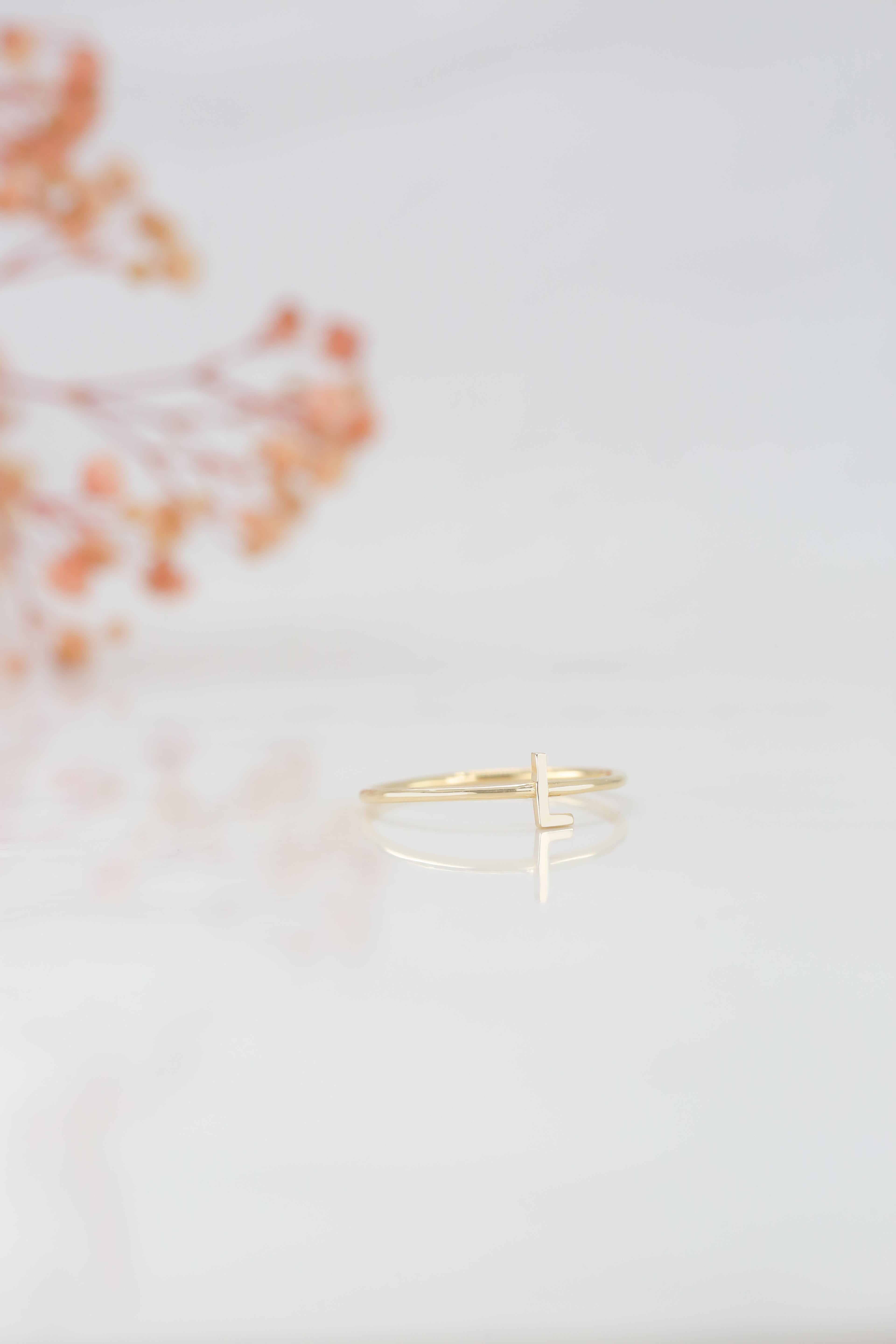 For Sale:  14K Gold Initial L Letter Ring, Personalized Initial Letter Ring 7