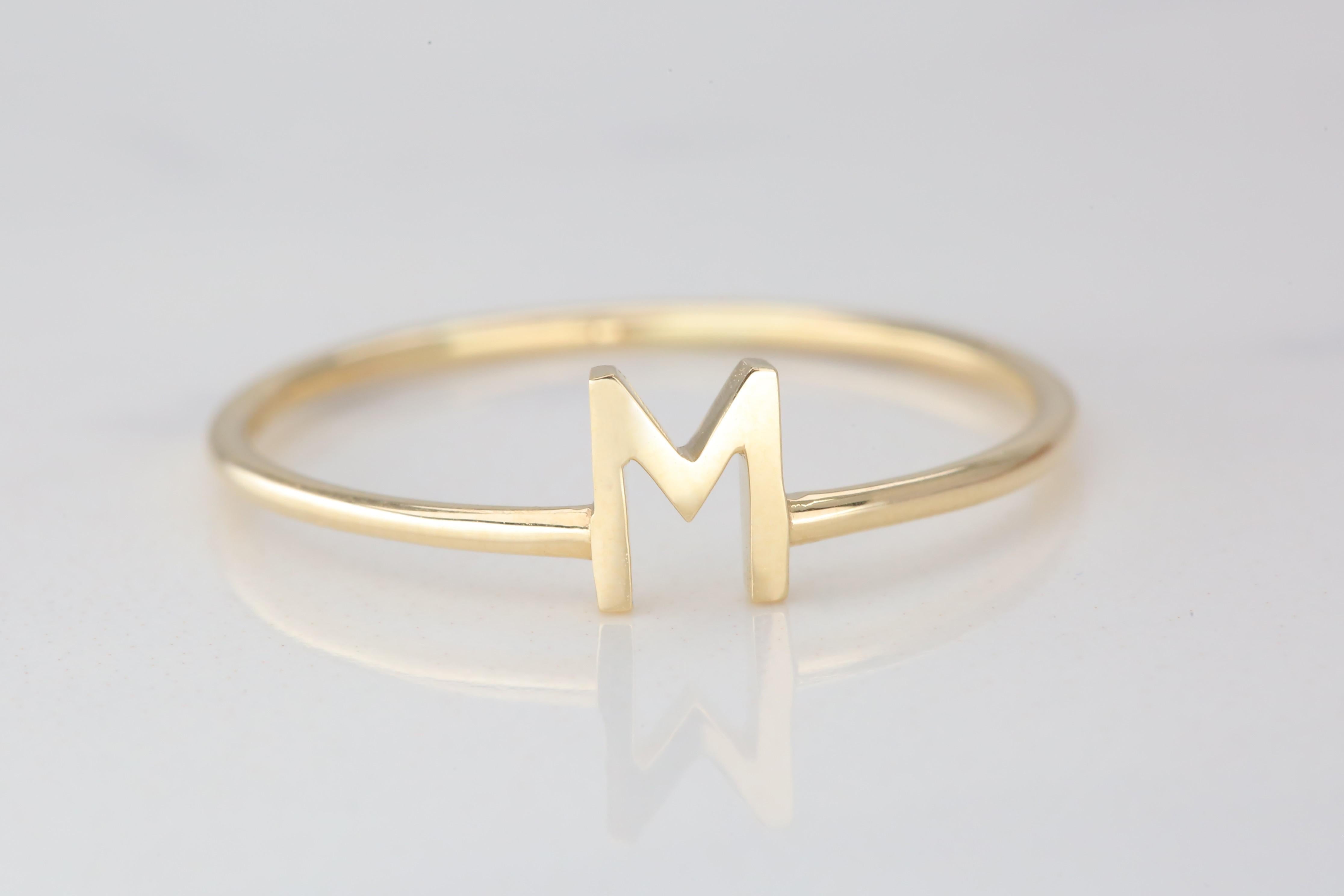 14K Gold Initial M Letter Ring, Personalized Initial Letter Ring 4