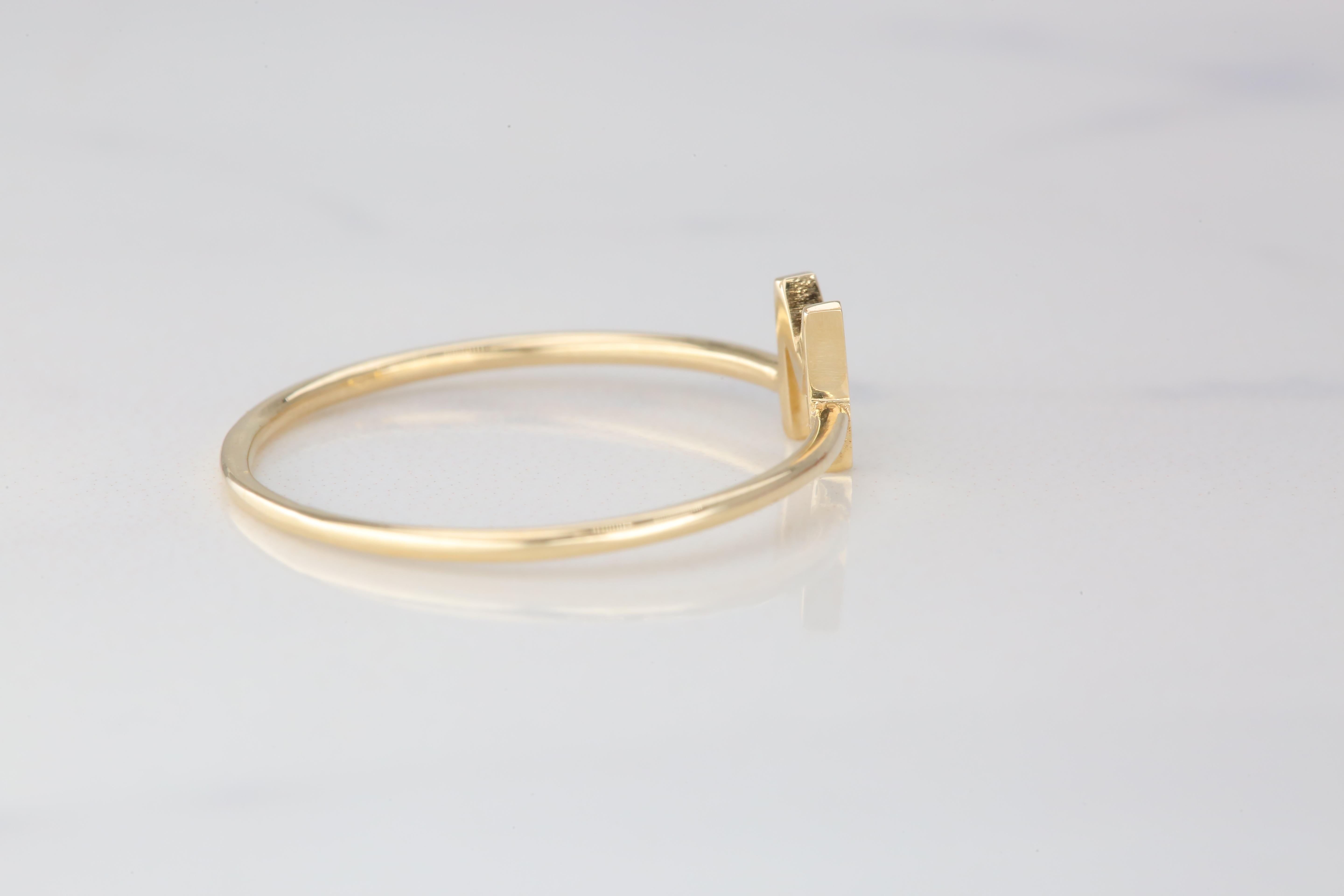 For Sale:  14K Gold Initial M Letter Ring, Personalized Initial Letter Ring 5
