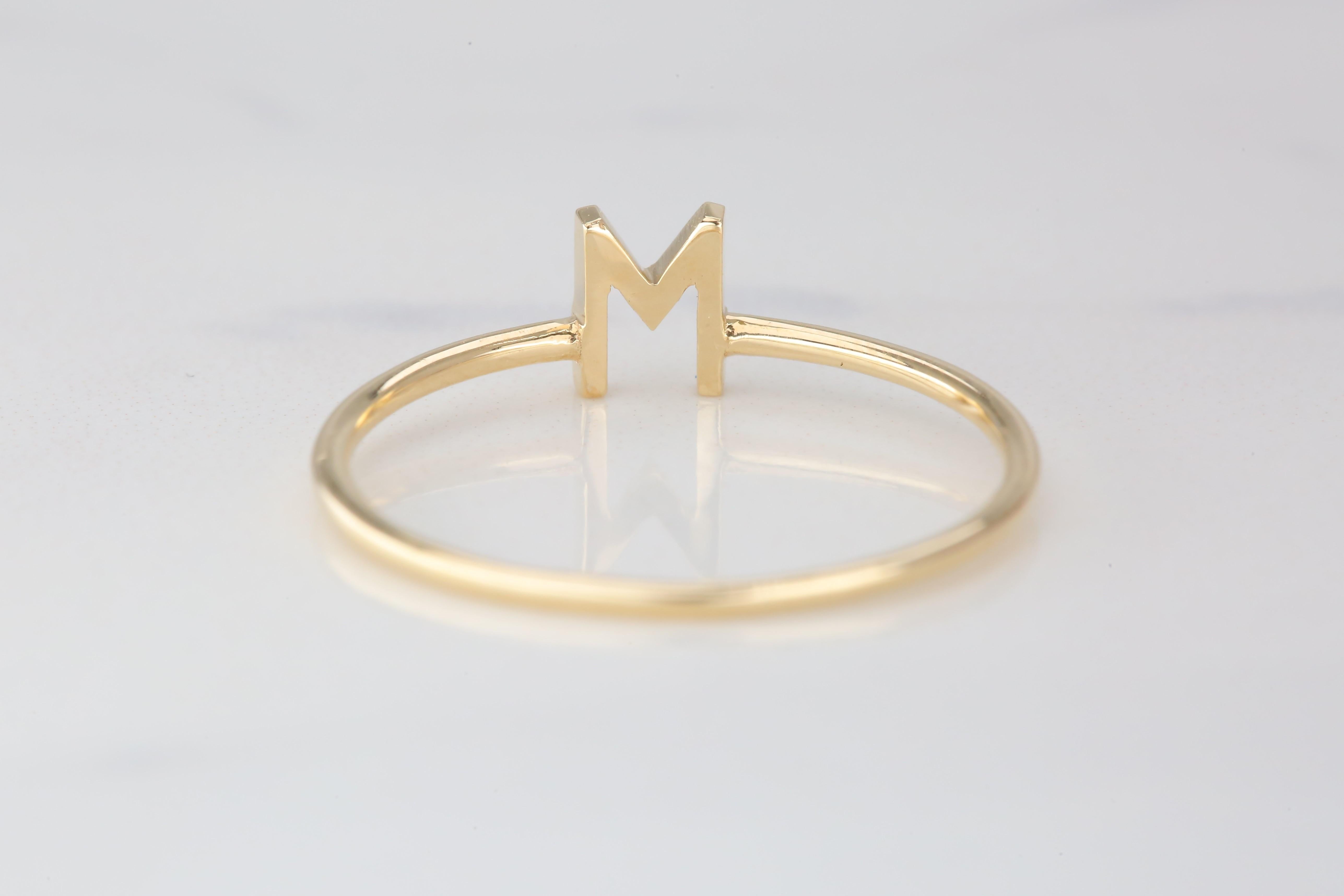 For Sale:  14K Gold Initial M Letter Ring, Personalized Initial Letter Ring 6