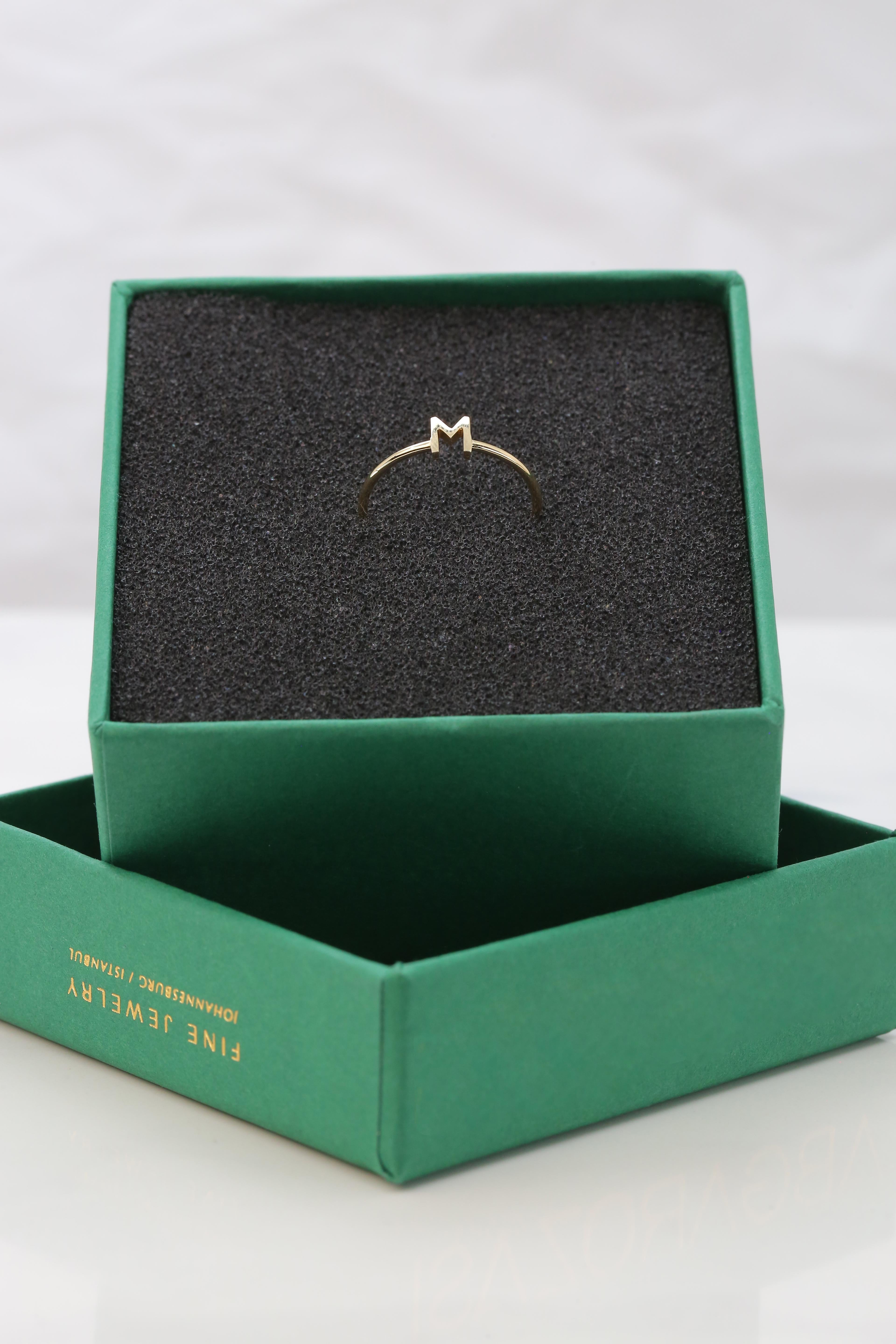 14K Gold Initial M Letter Ring, Personalized Initial Letter Ring 7
