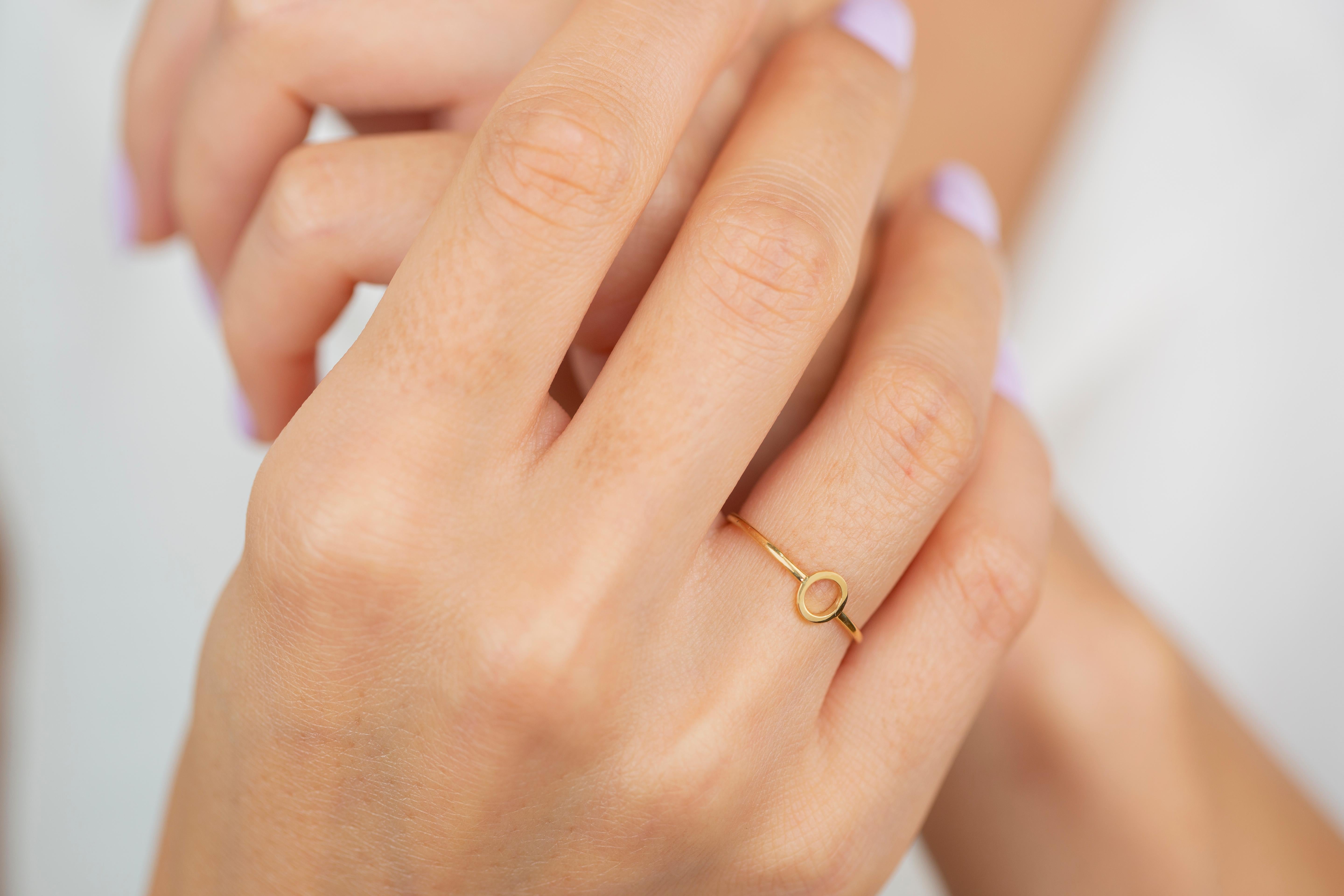 14K Gold Initial O Letter Ring, Personalized Initial Letter Ring 2