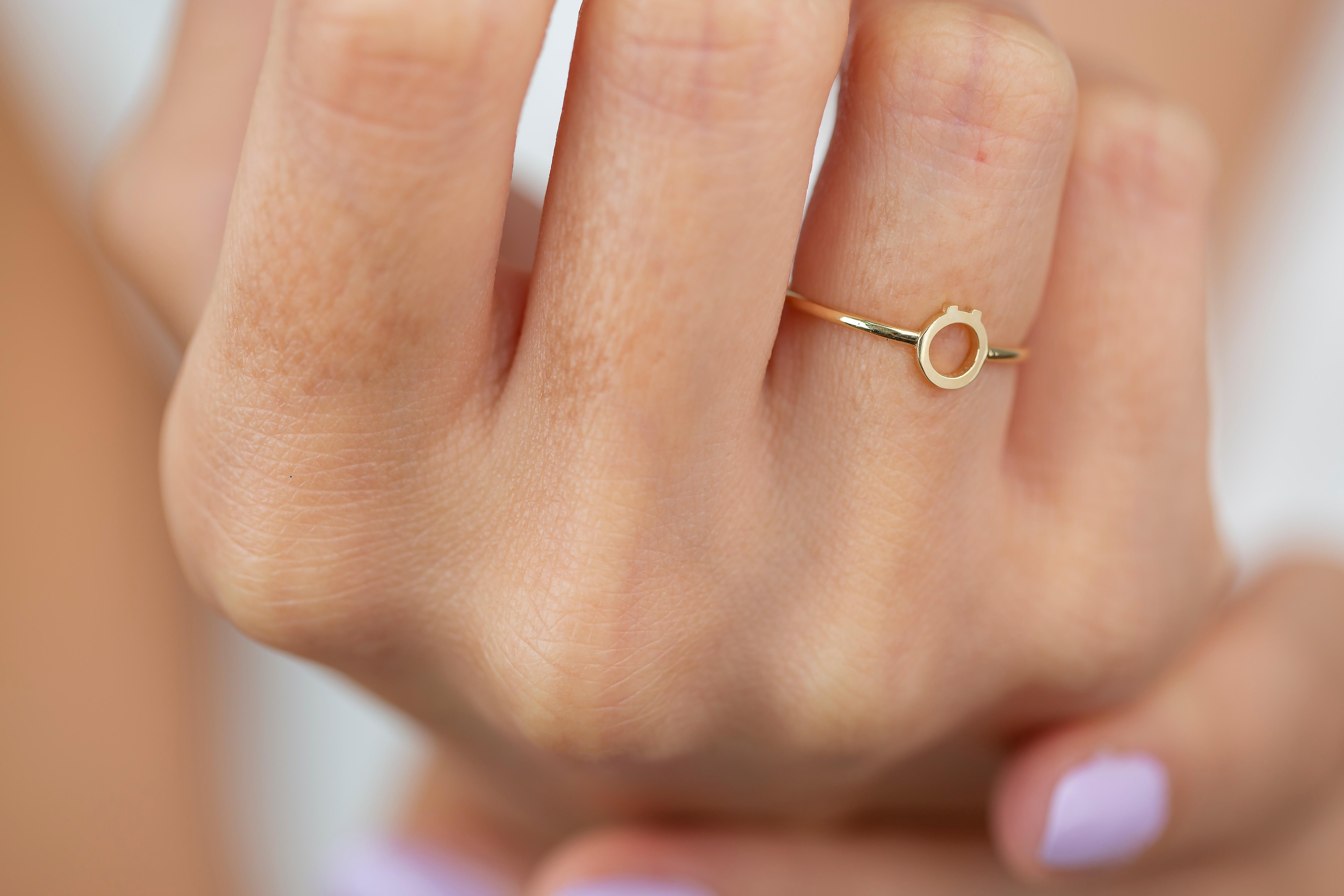 For Sale:  14K Gold Initial Ö Letter Ring, Personalized Initial Letter Ring 2