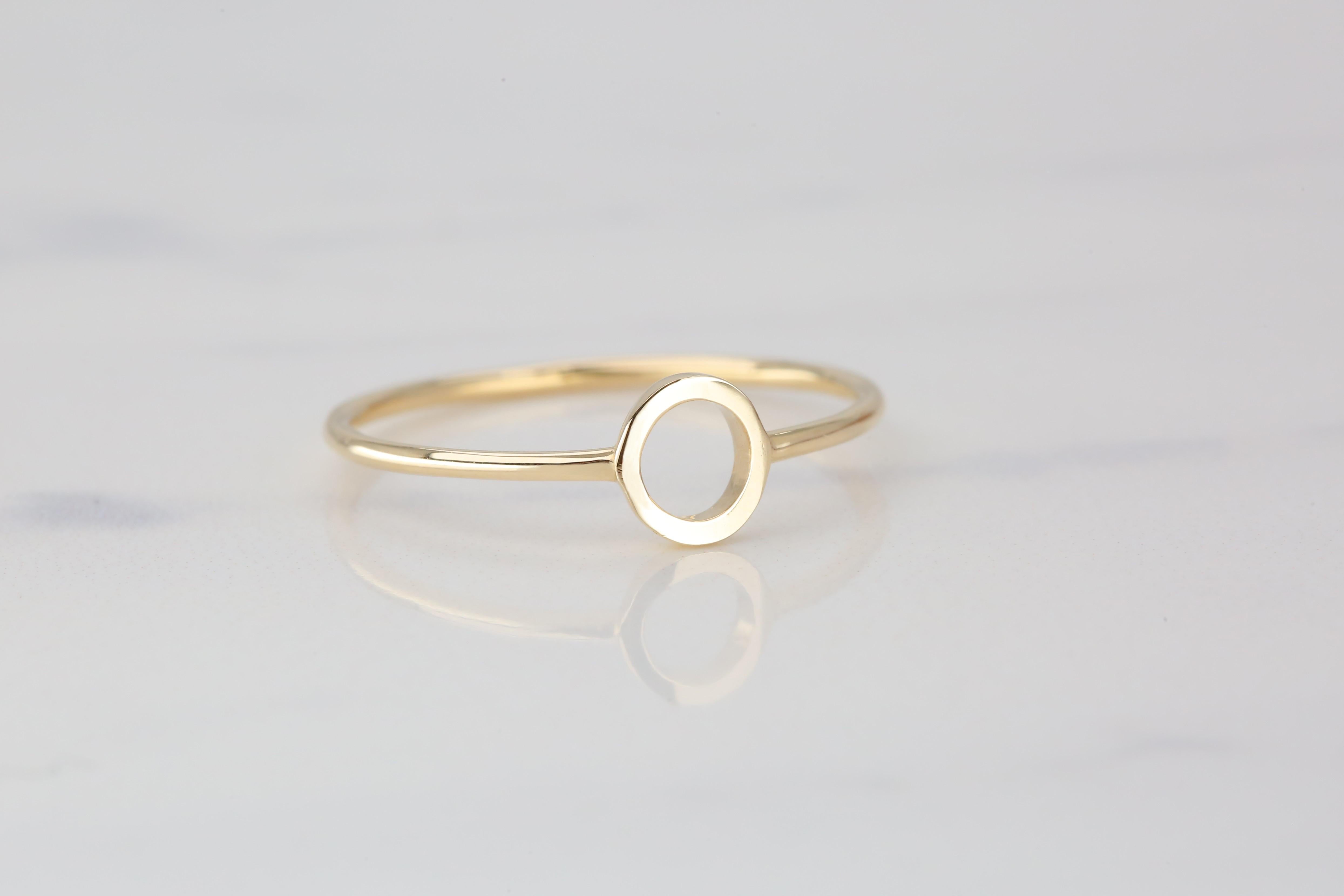 14K Gold Initial O Letter Ring, Personalized Initial Letter Ring 3