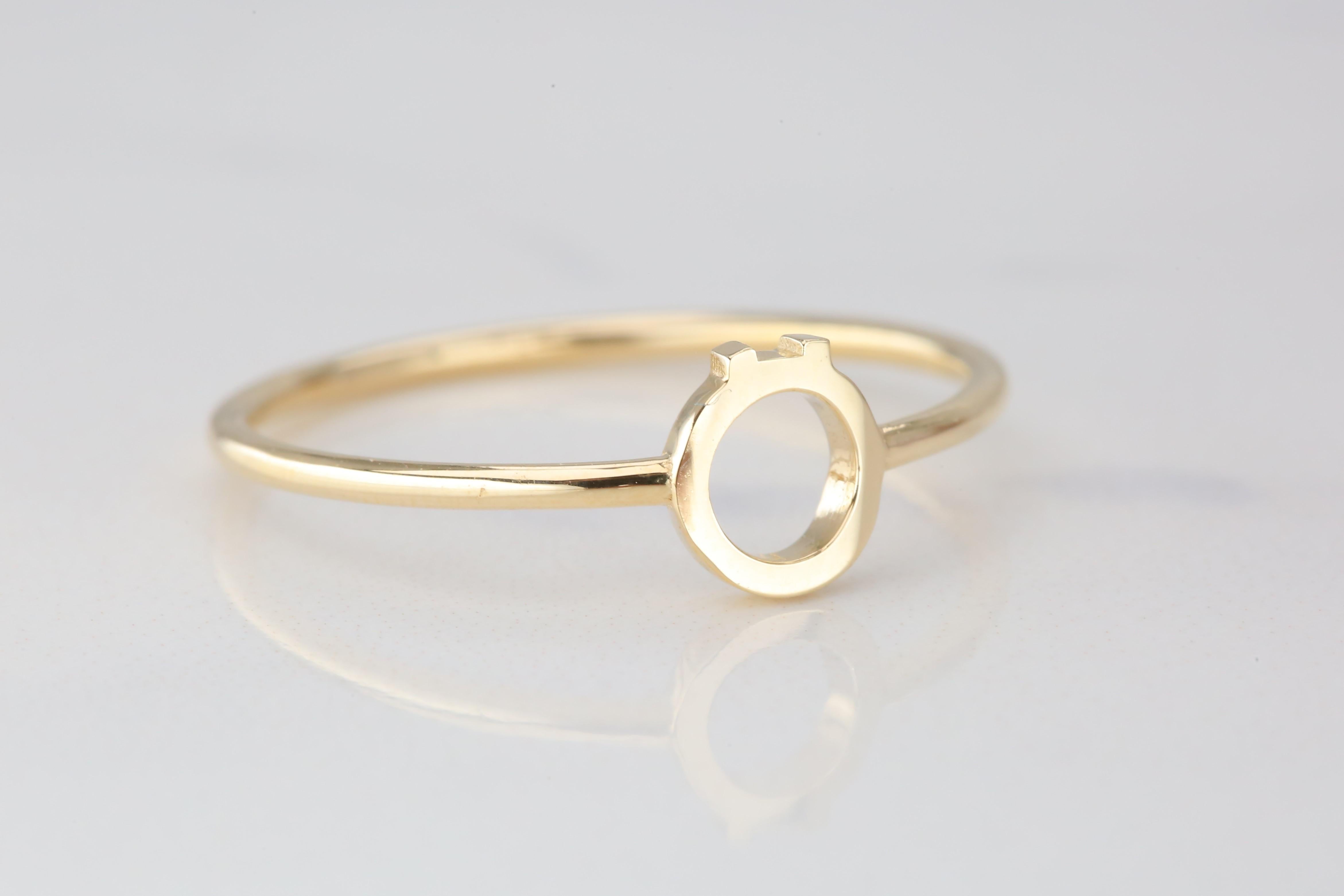 For Sale:  14K Gold Initial Ö Letter Ring, Personalized Initial Letter Ring 4