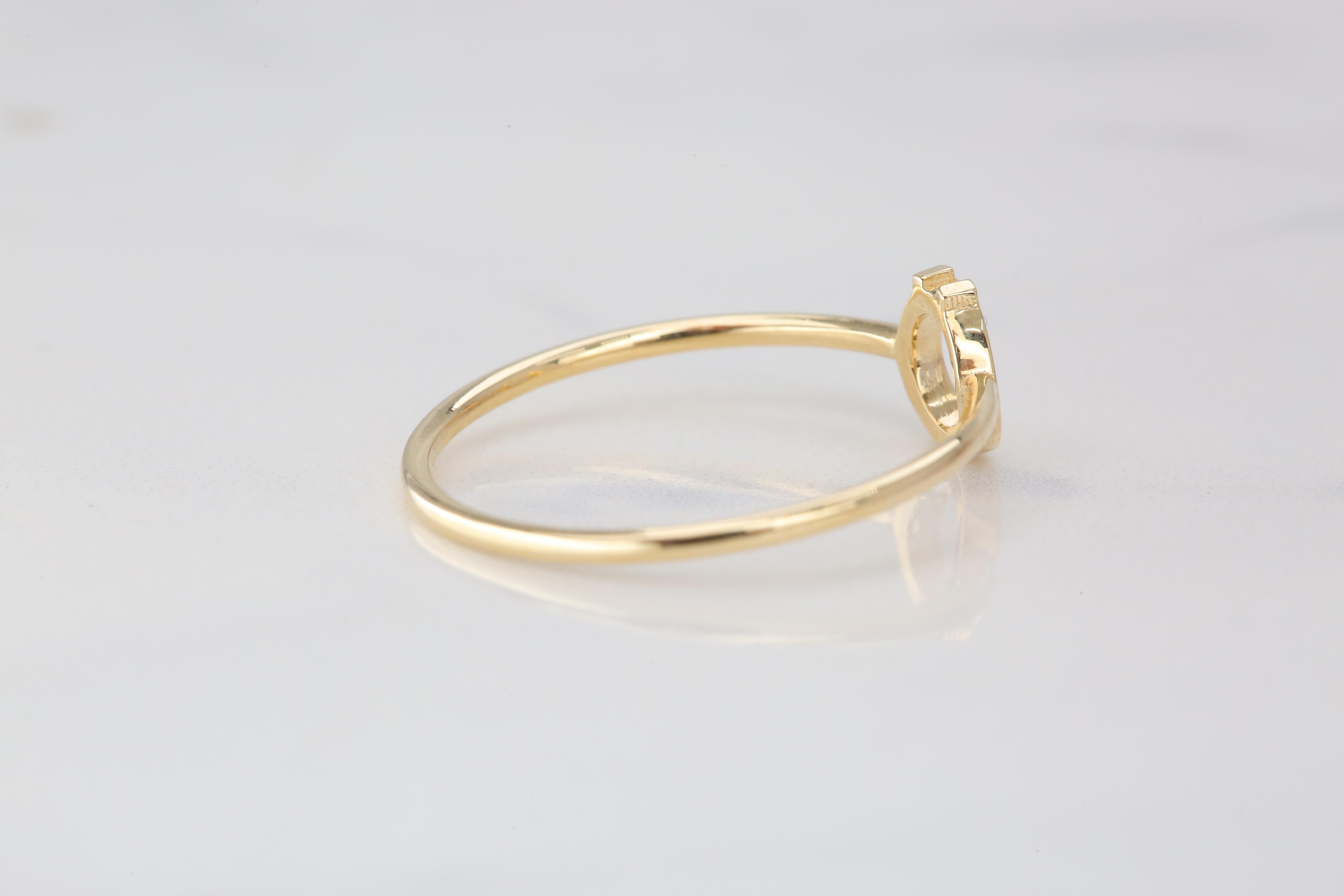 For Sale:  14K Gold Initial Ö Letter Ring, Personalized Initial Letter Ring 5