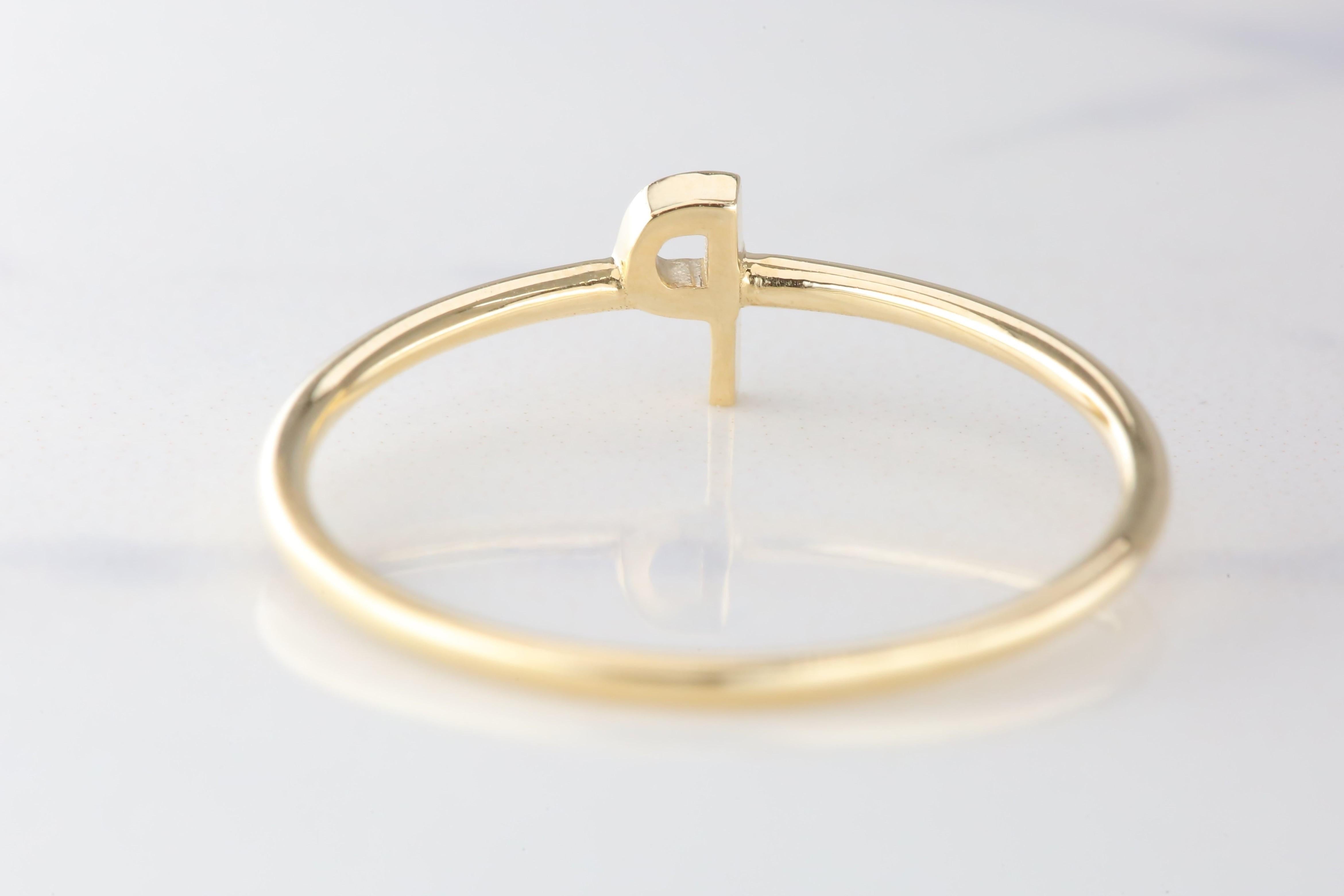 For Sale:  14K Gold Initial P Letter Ring, Personalized Initial Letter Ring 5