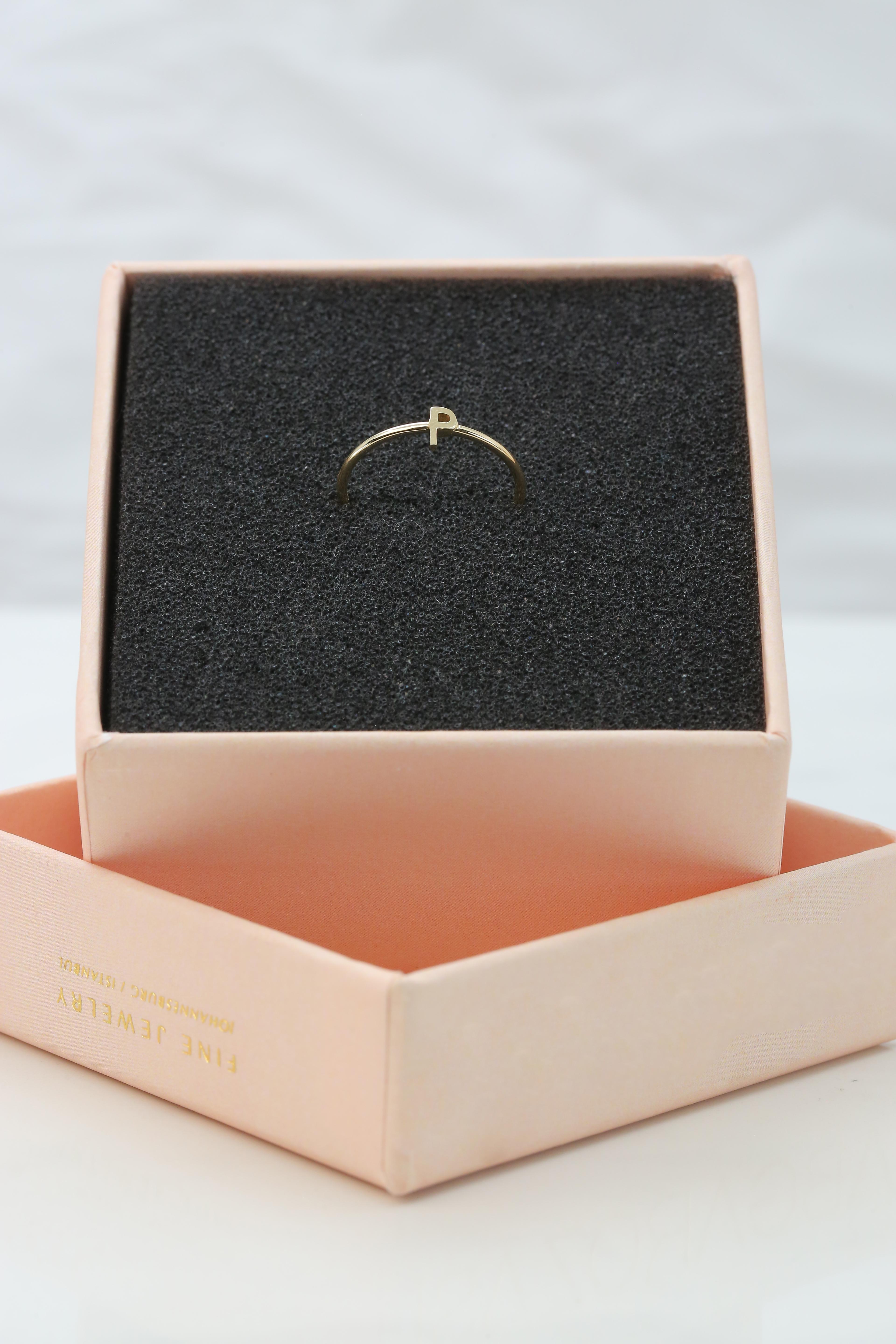 14K Gold Initial P Letter Ring, Personalized Initial Letter Ring 6