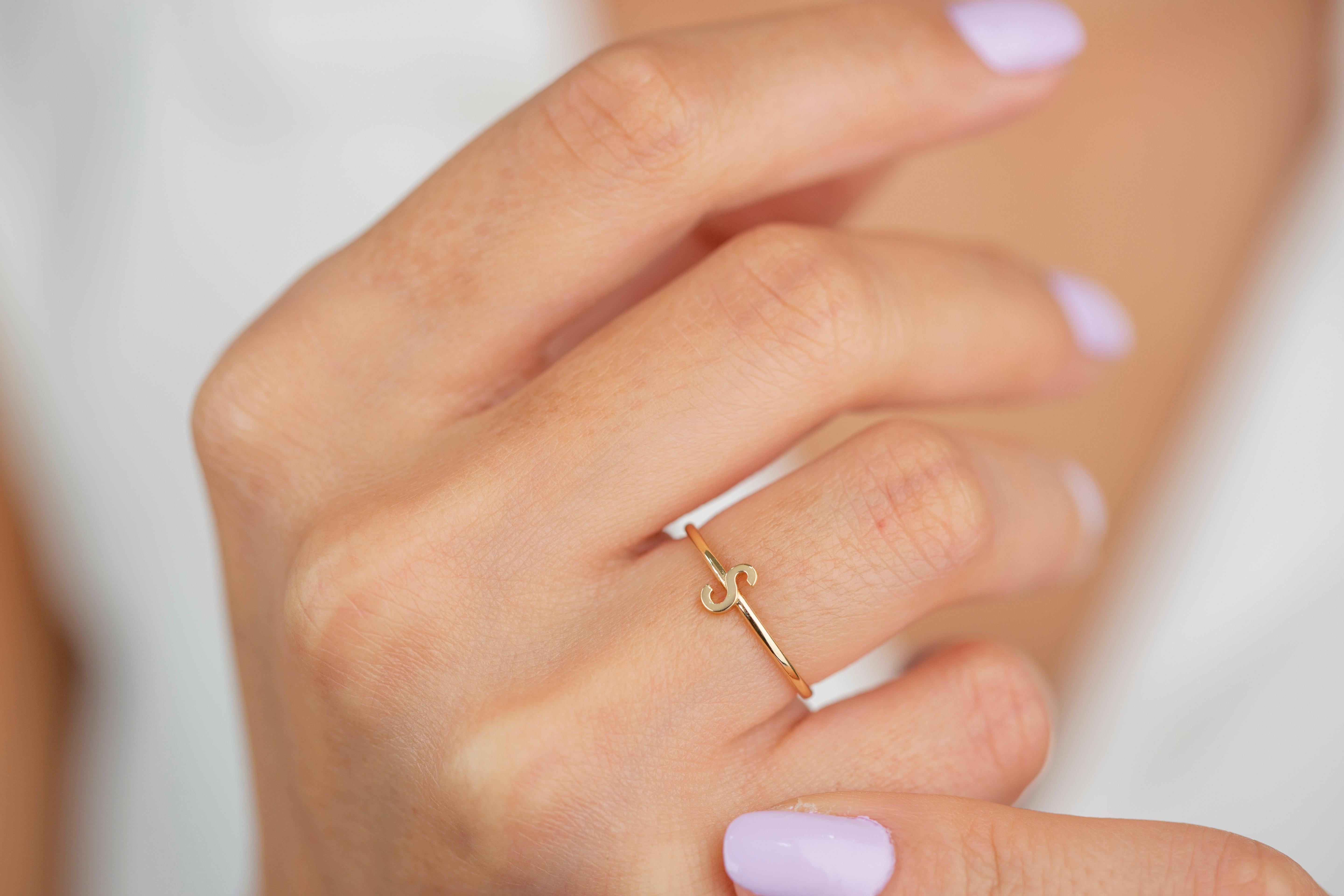 For Sale:  14K Gold Initial S Letter Ring, Personalized Initial Letter Ring 2