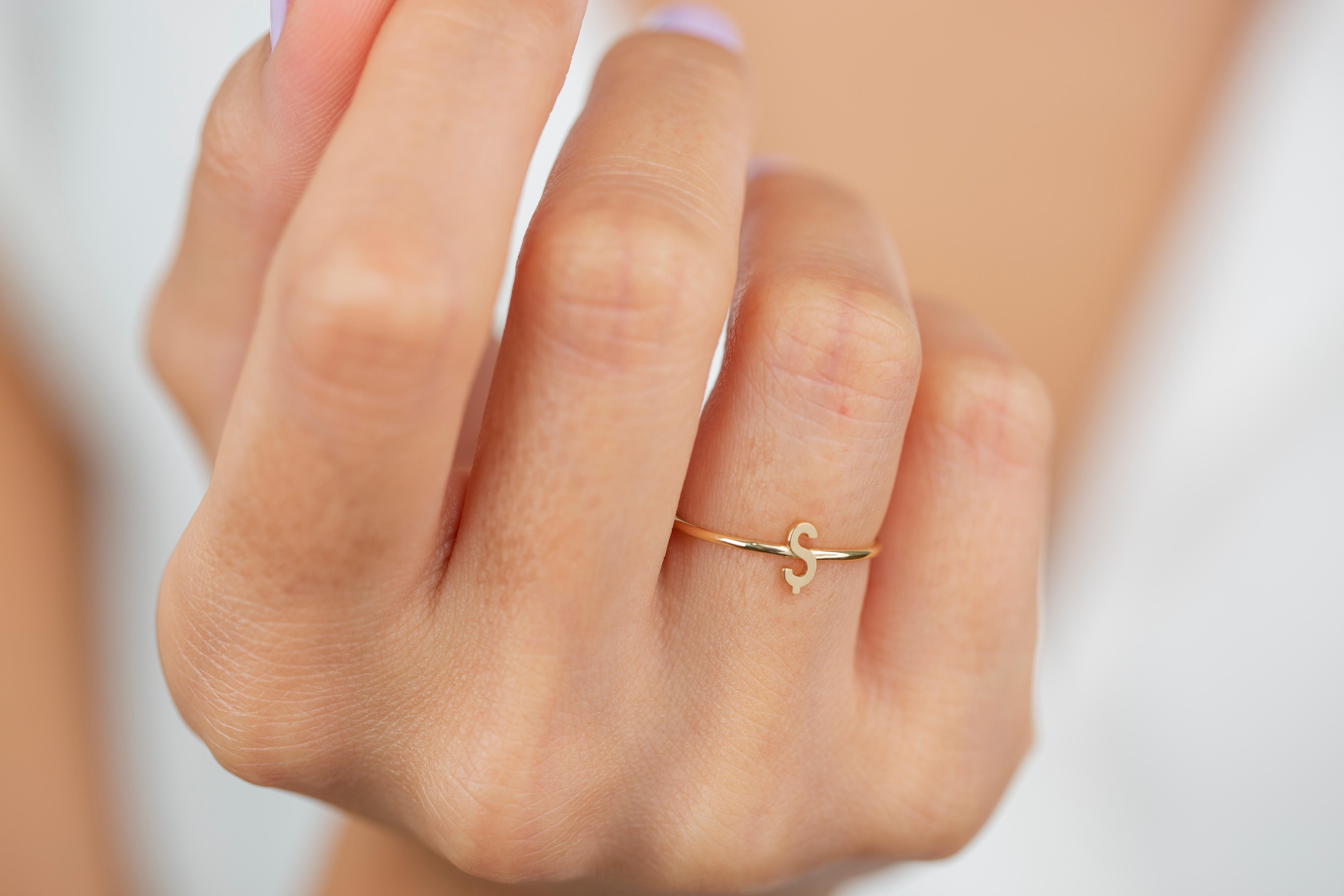 For Sale:  14K Gold Initial Ş Letter Ring, Personalized Initial Letter Ring 2