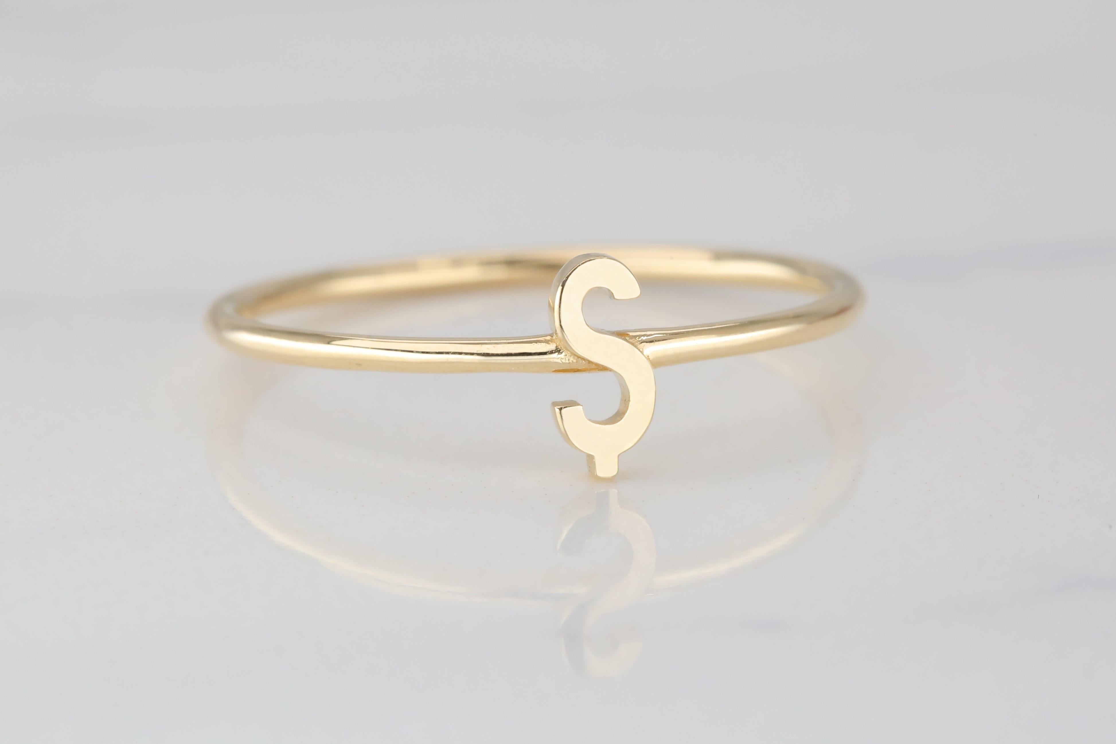 For Sale:  14K Gold Initial Ş Letter Ring, Personalized Initial Letter Ring 3