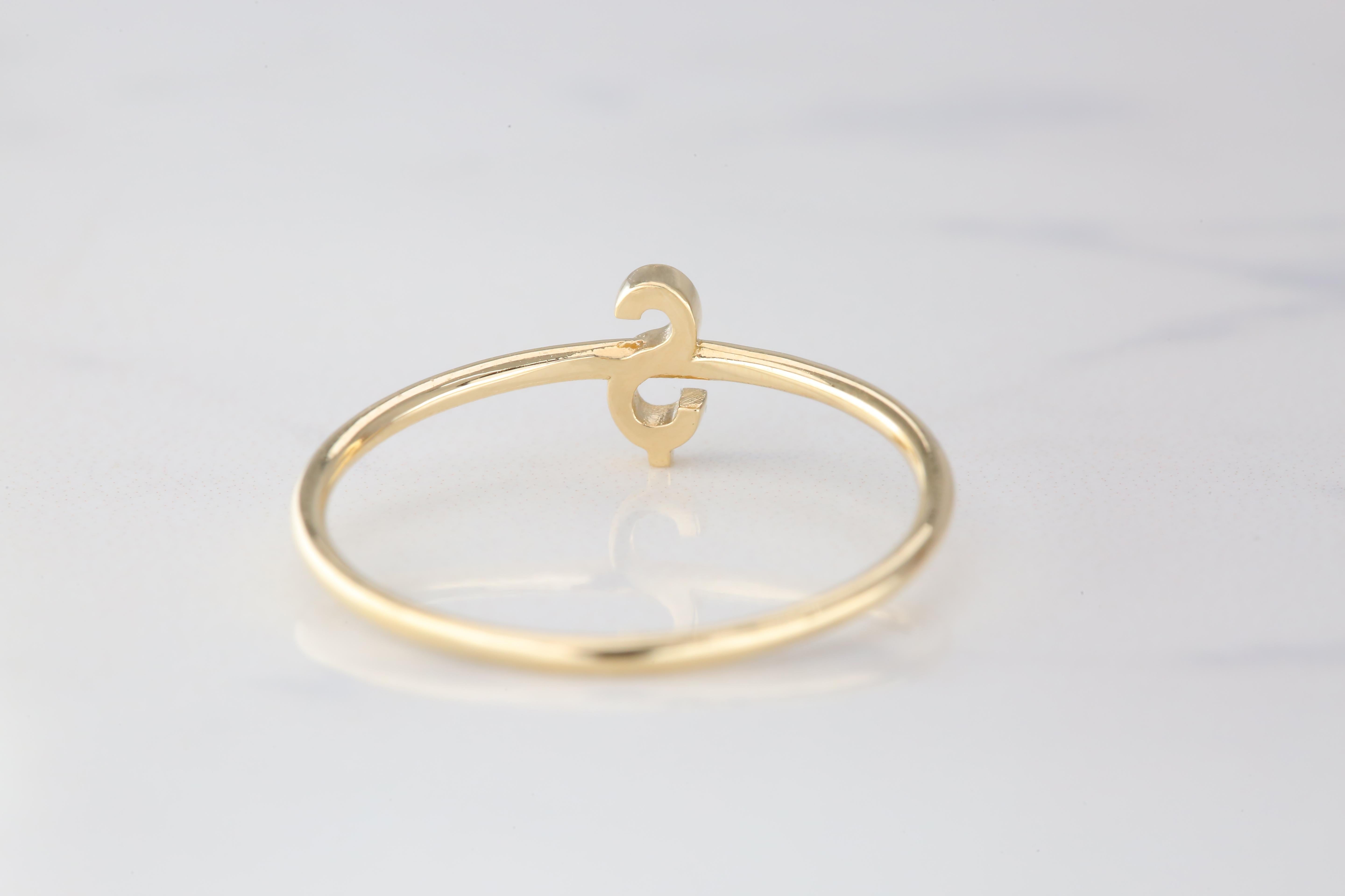 For Sale:  14K Gold Initial Ş Letter Ring, Personalized Initial Letter Ring 5