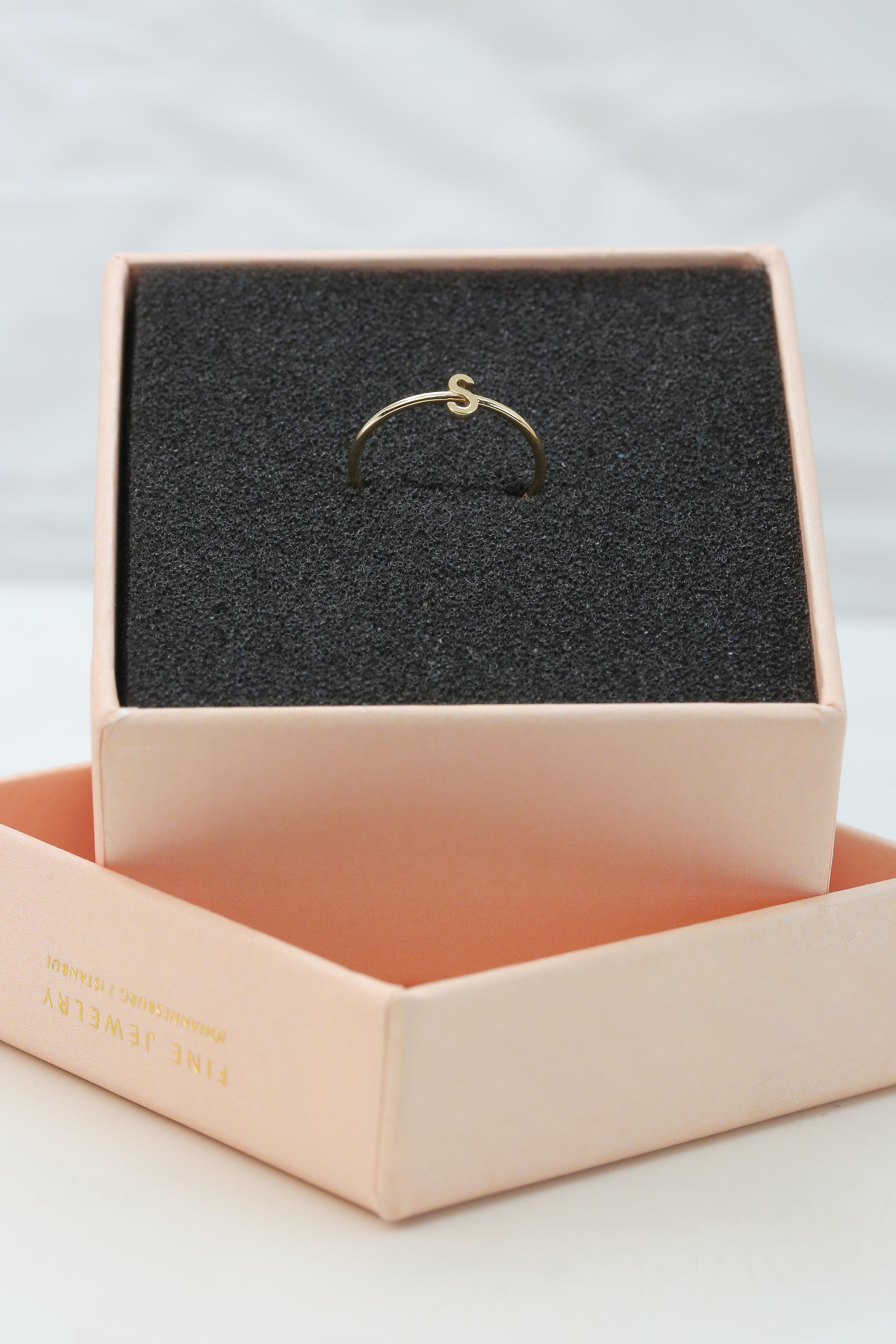 For Sale:  14K Gold Initial S Letter Ring, Personalized Initial Letter Ring 6