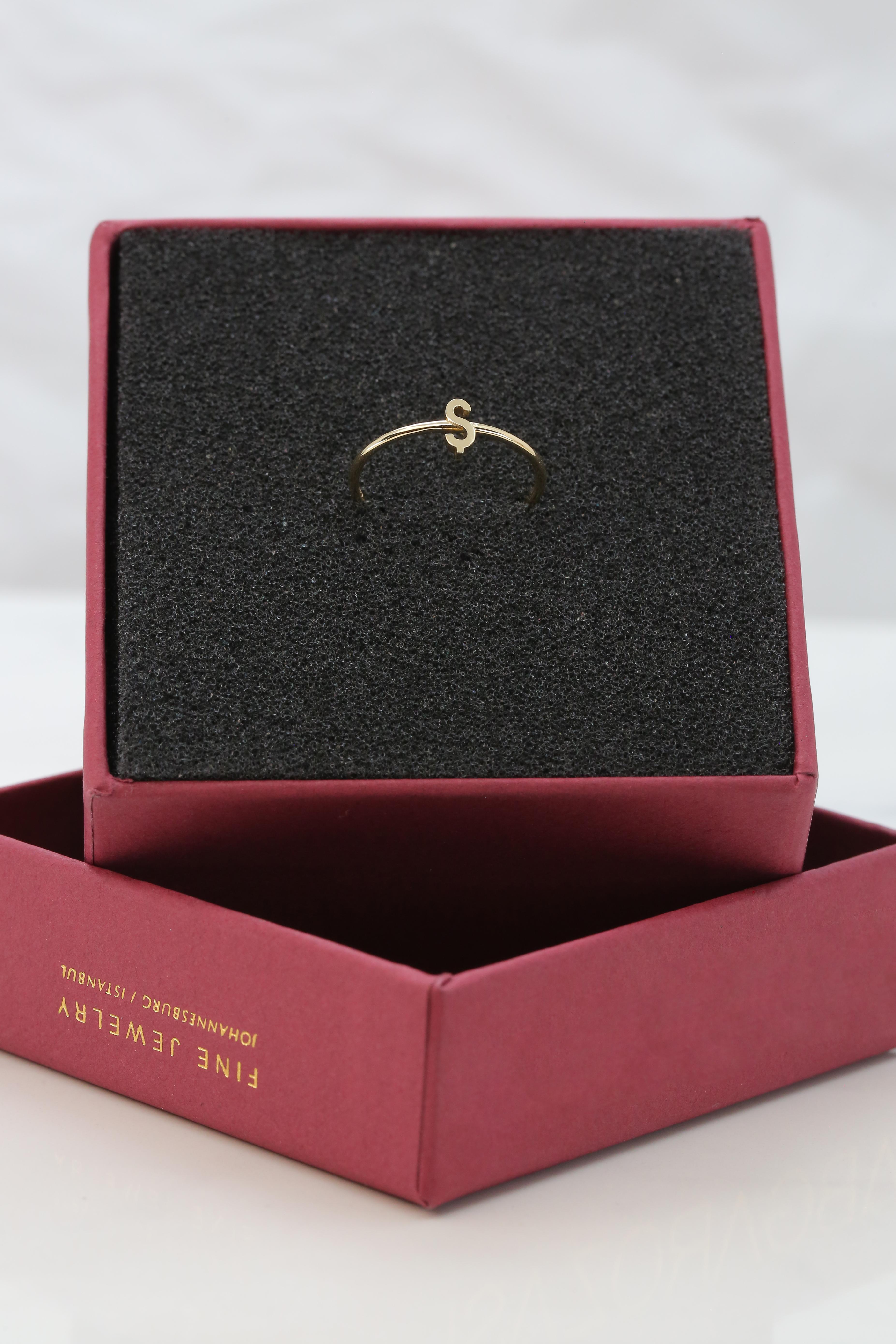 For Sale:  14K Gold Initial Ş Letter Ring, Personalized Initial Letter Ring 6