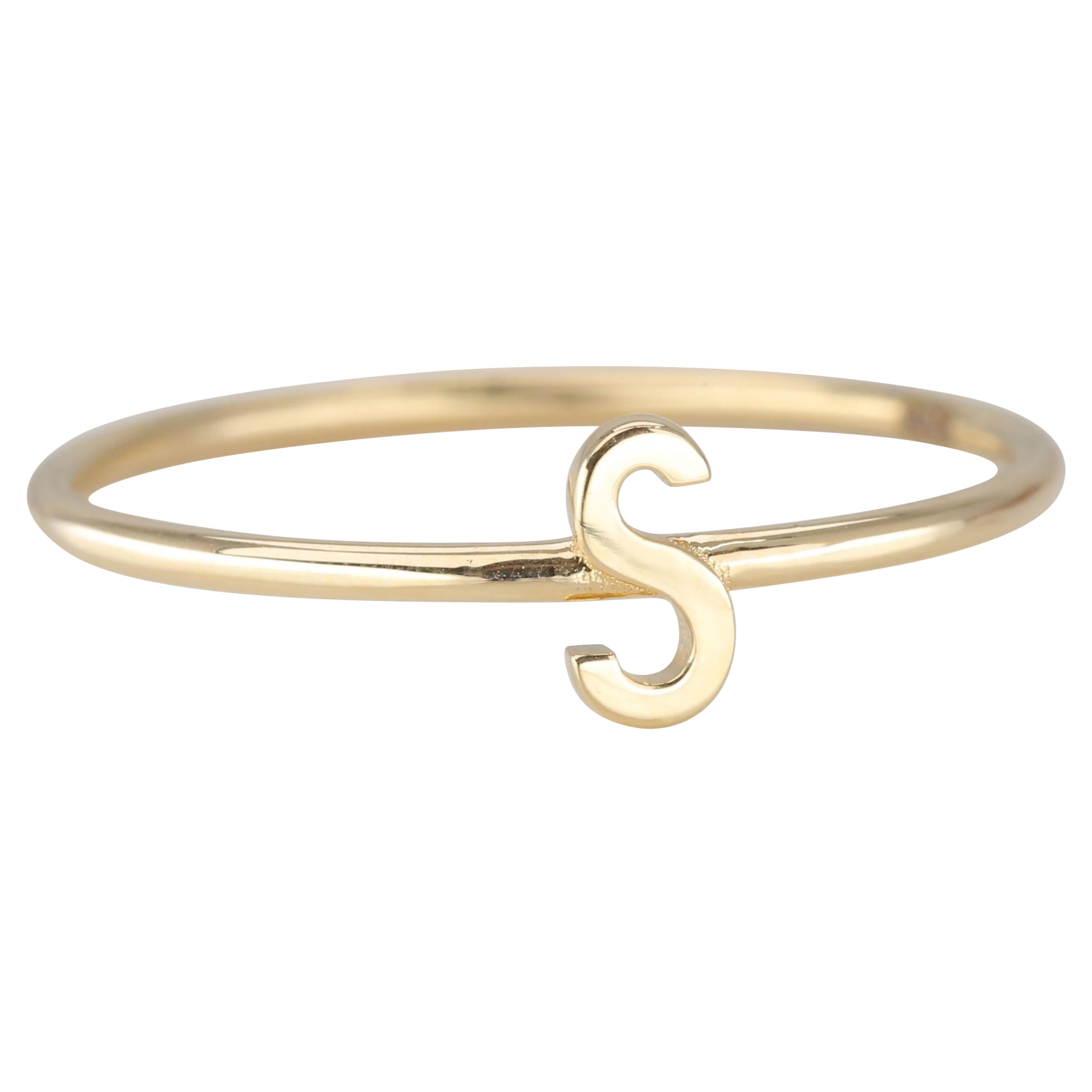 14K Gold Initial S Letter Ring, Personalized Initial Letter Ring