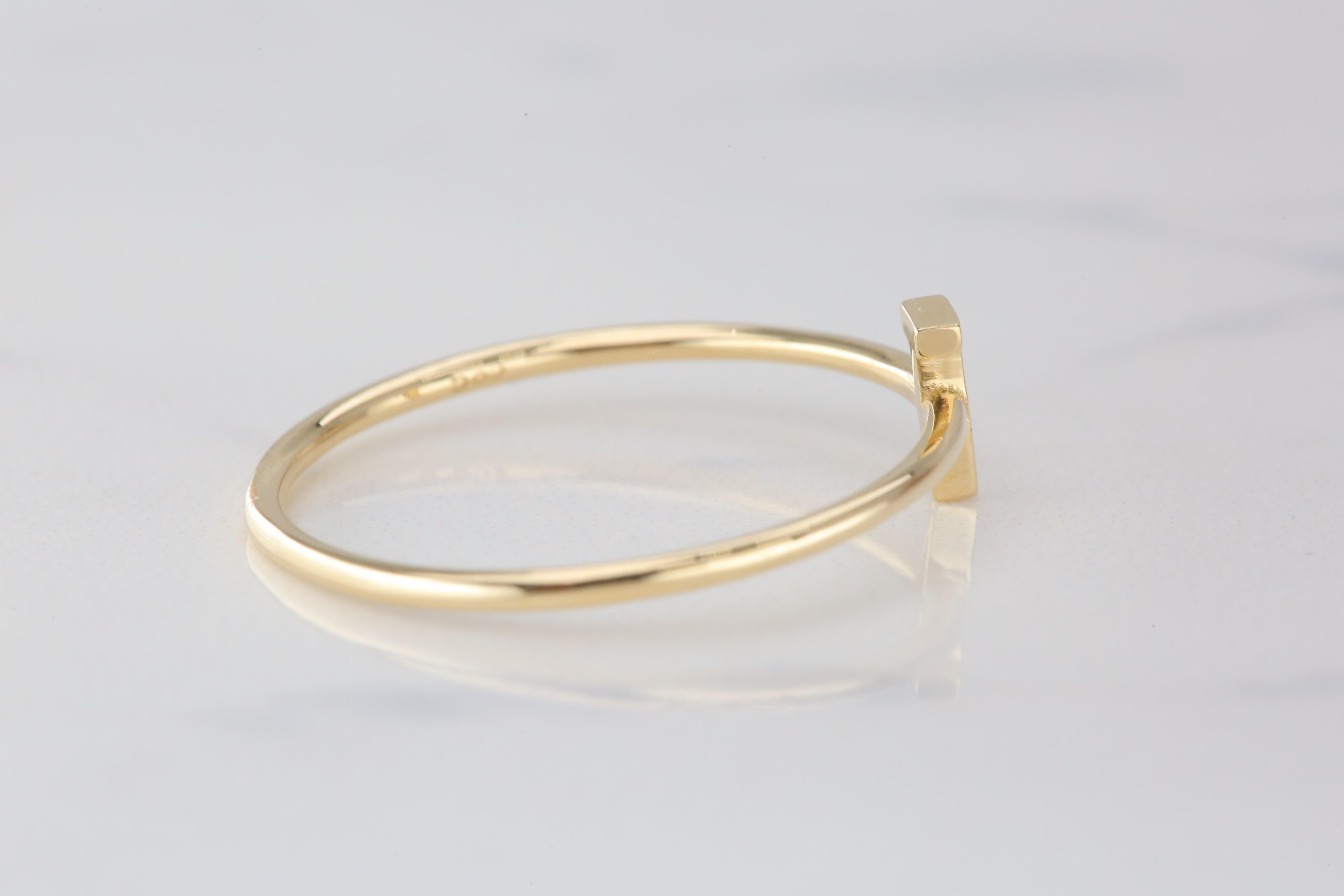 For Sale:  14K Gold Initial T Letter Ring, Personalized Initial Letter Ring 4