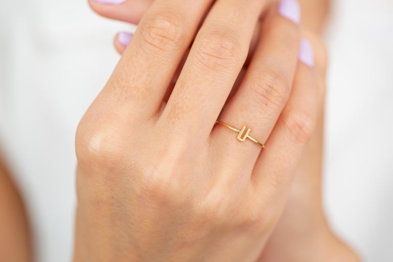 Customizable 14K Gold Initial U Letter Ring, Personalized Initial ...