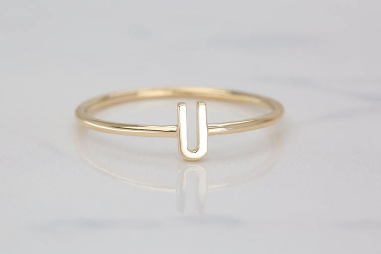 Customizable 14K Gold Initial U Letter Ring, Personalized Initial ...