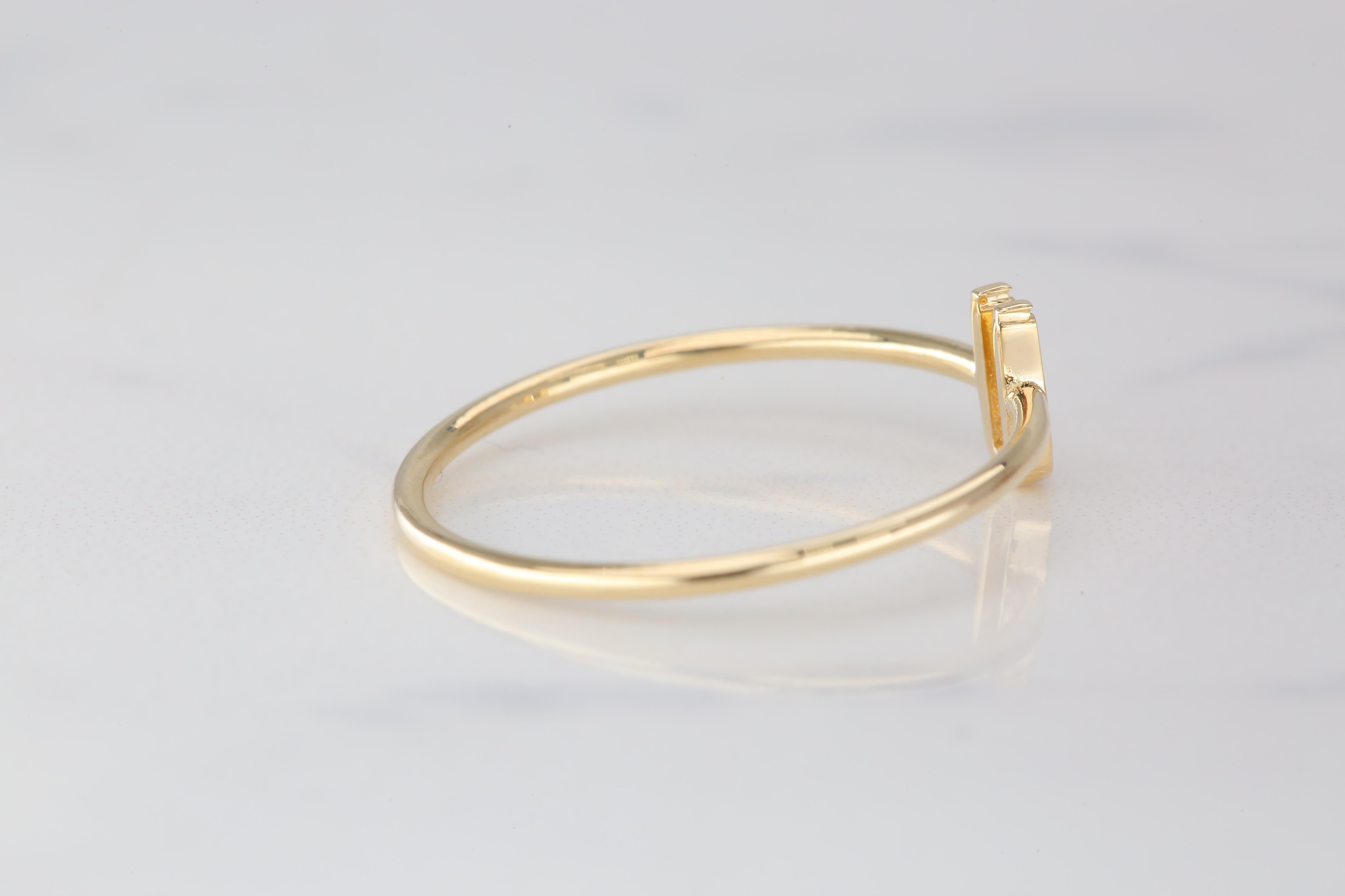 En vente :  Bague lettre initiale Ü en or 14K, bague lettre initiale personnalisée 4