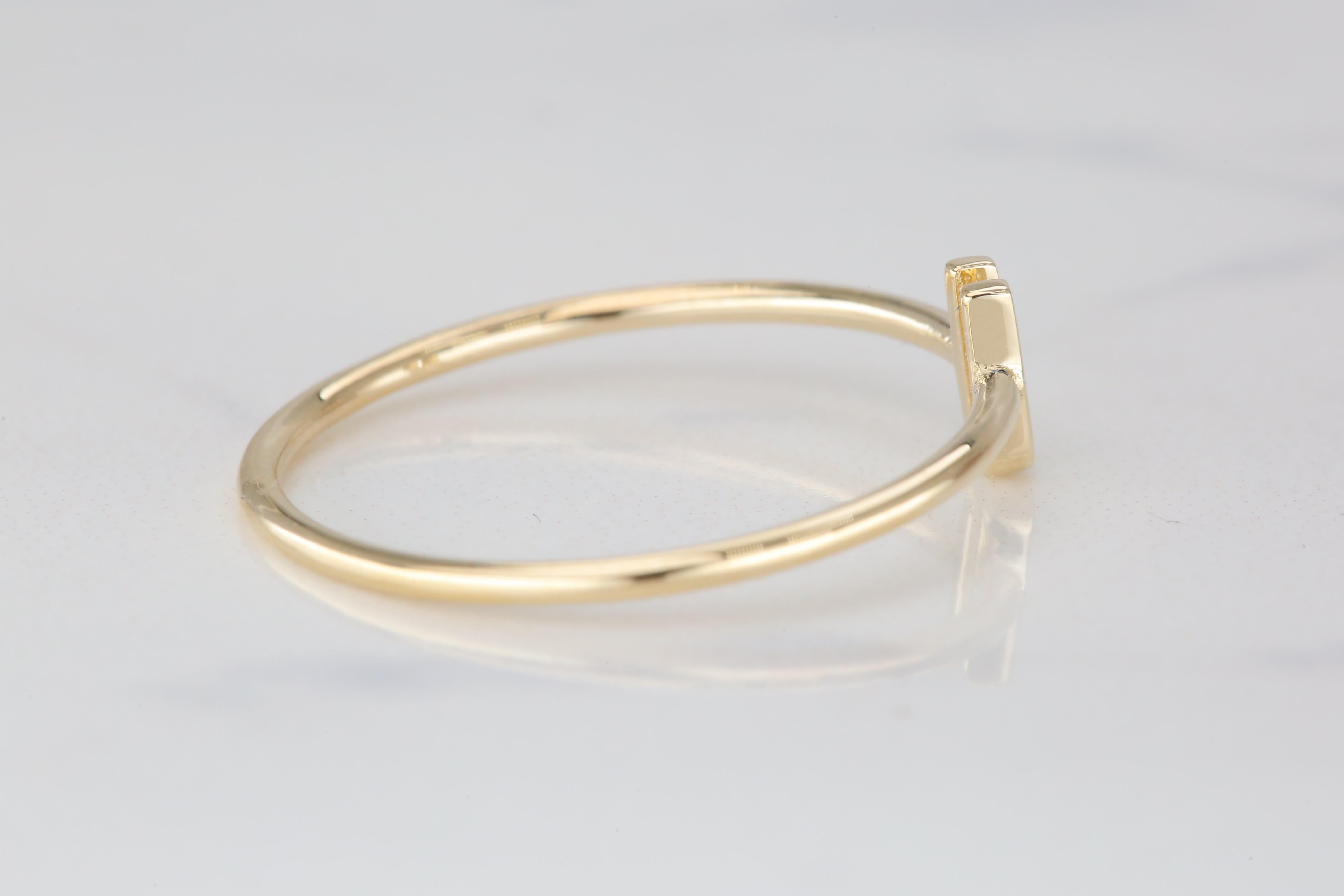 14K Gold Initial U Letter Ring, Personalized Initial Letter Ring 5