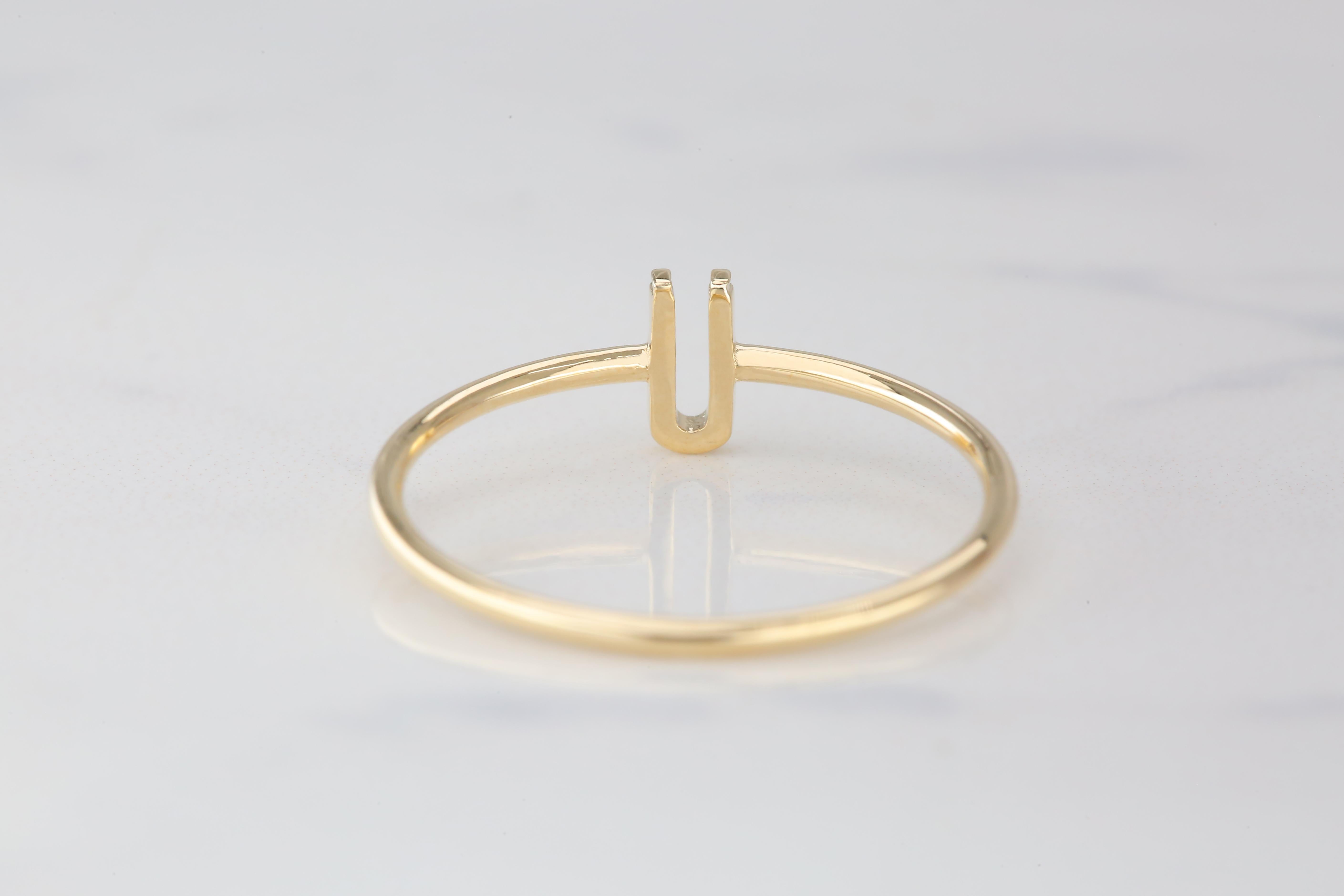 For Sale:  14K Gold Initial Ü Letter Ring, Personalized Initial Letter Ring 5