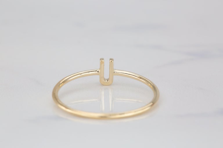Customizable 14K Gold Initial U Letter Ring, Personalized Initial ...