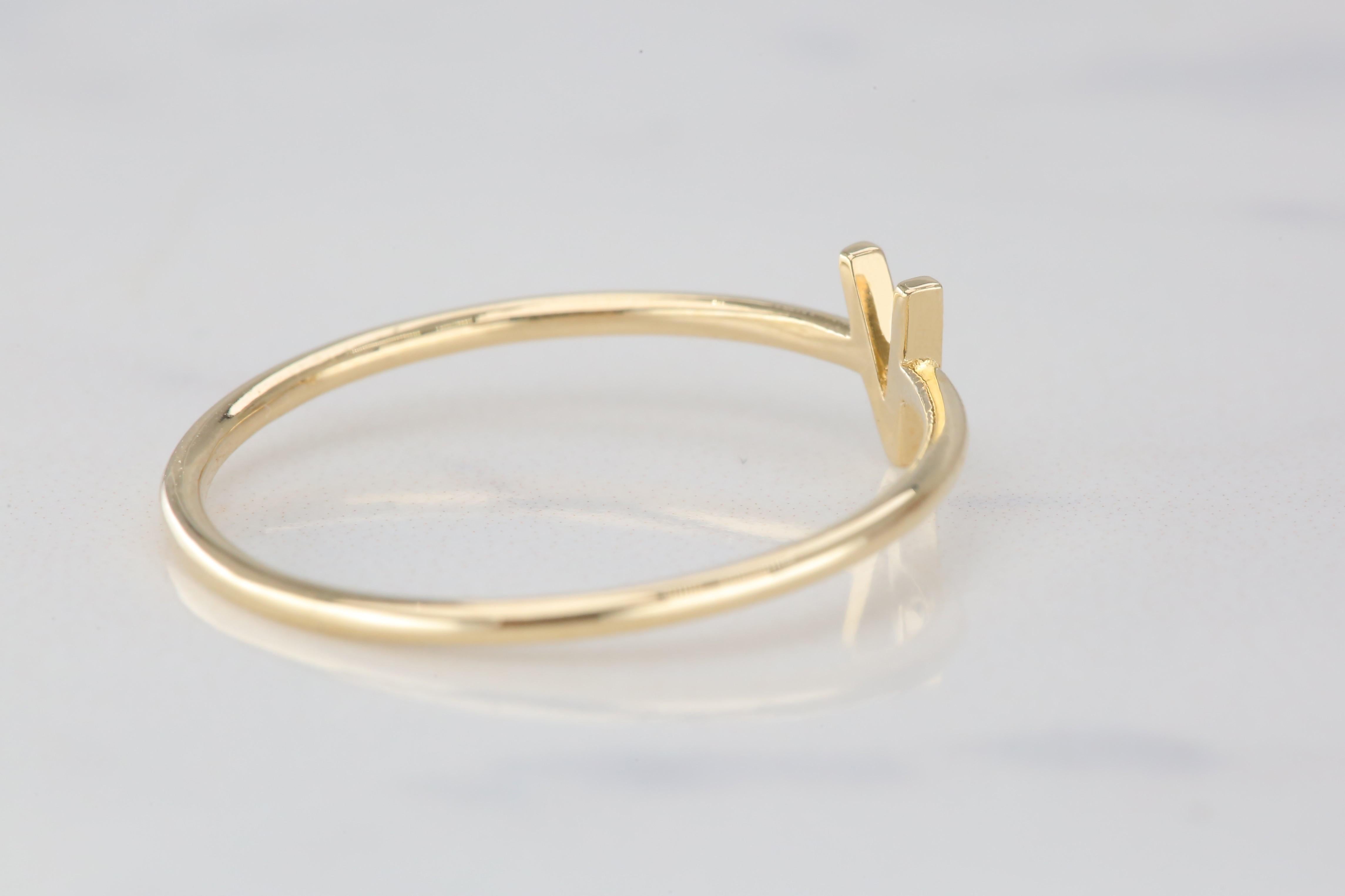 For Sale:  14K Gold Initial V Letter Ring, Personalized Initial Letter Ring 4