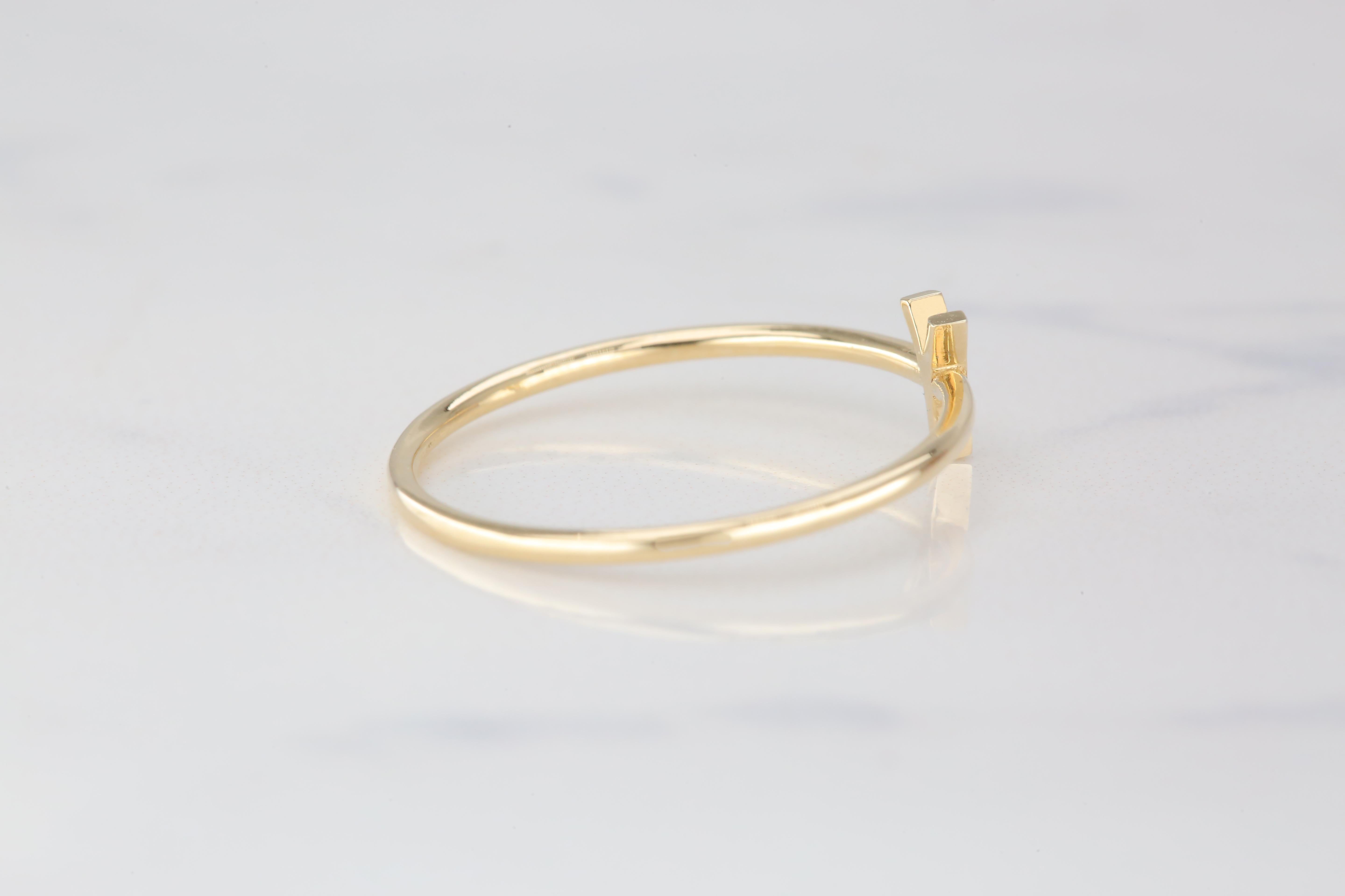 For Sale:  14K Gold Initial Y Letter Ring, Personalized Initial Letter Ring 4